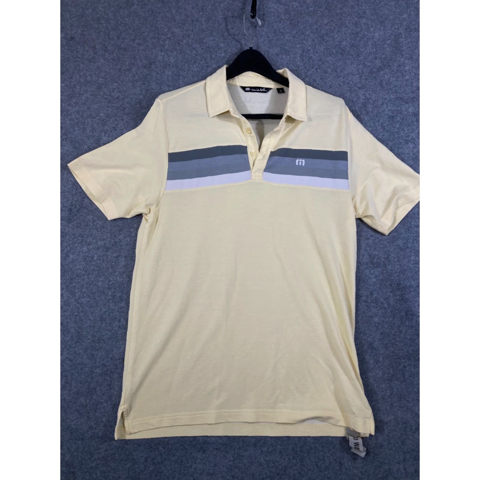 TravisMathew Travis Mathew Polo Shirt Mens M Yellow Striped Stretch Comfort Golf Performance Shirt Polo Short Sleeve Mens M Yellow Striped Size US M / EU 48-50 / 2 - 2 Thumbnail