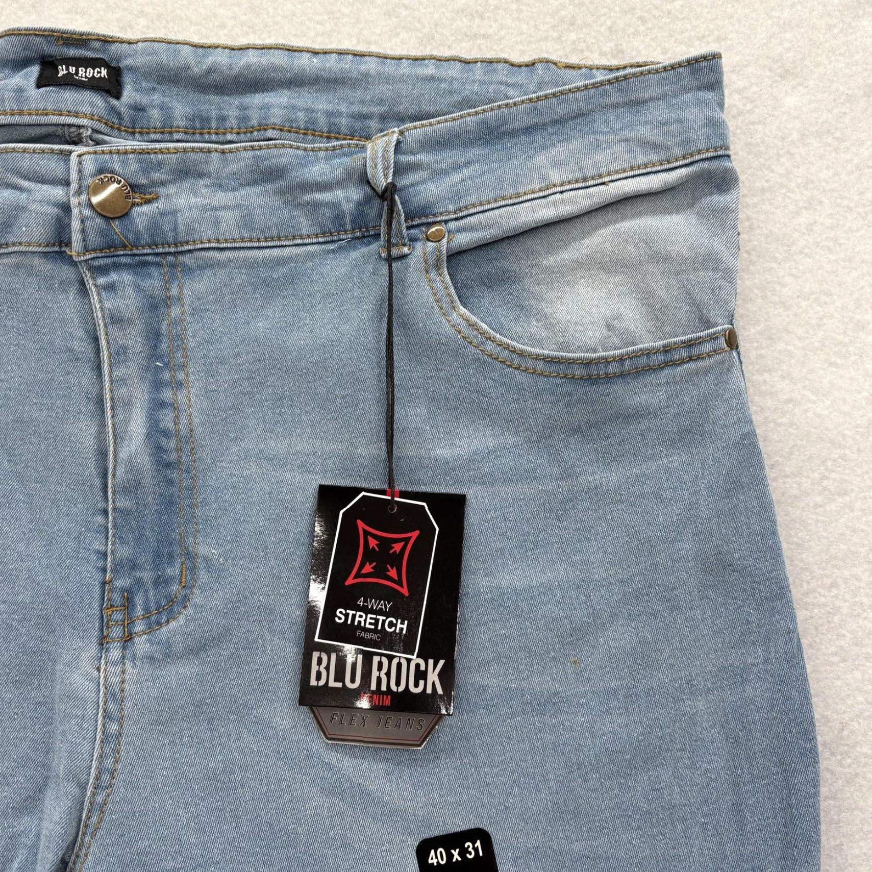 Denime Blu Rock Jeans Mens 40x31 Denim Slim Straight Stretch Blue Light Wash Pant Jeans Size US 40 / EU 56 - 3 Thumbnail