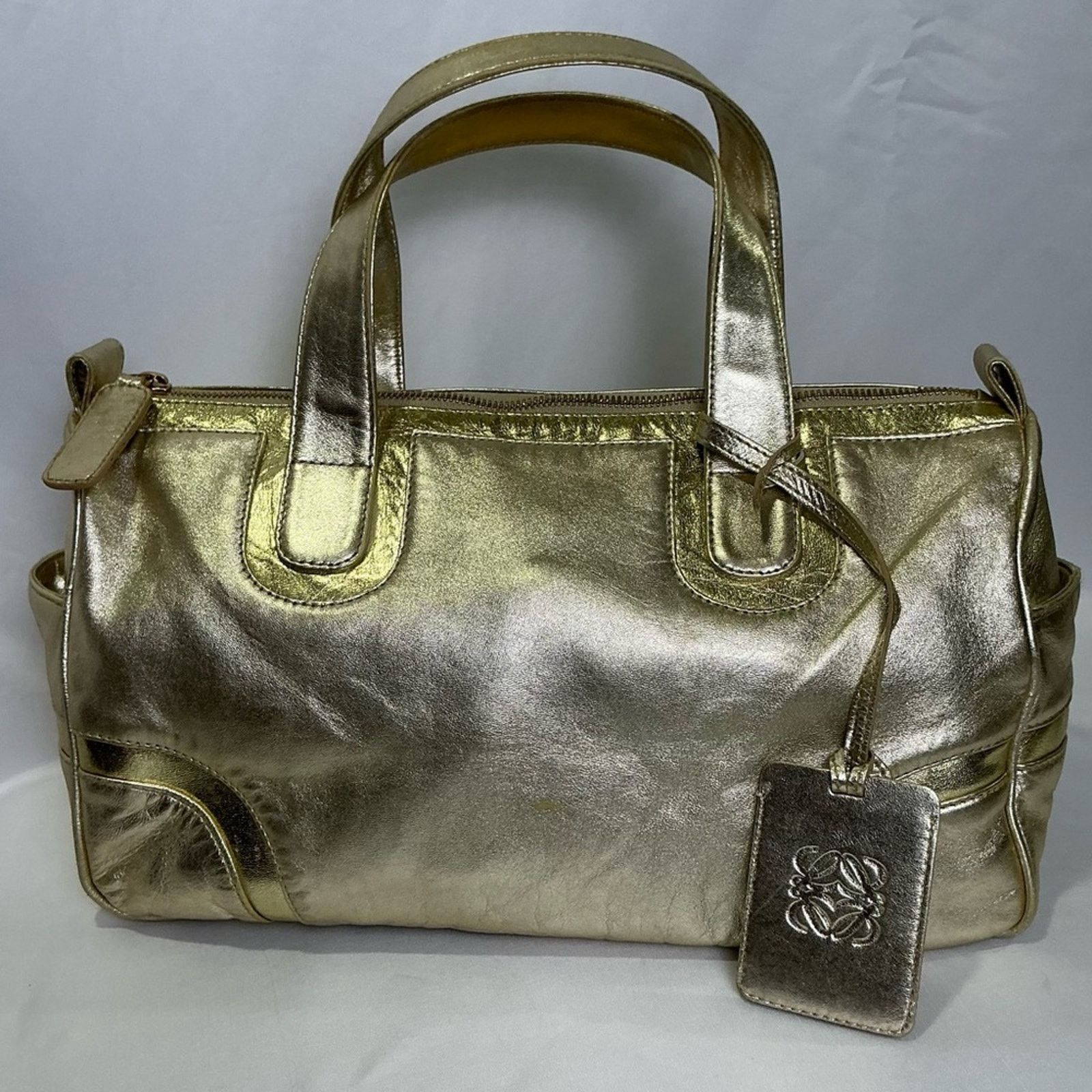 Loewe Loewe Leather Gold Amazona Satchel Bag with Glossy Finish Size ONE SIZE - 1 Thumbnail
