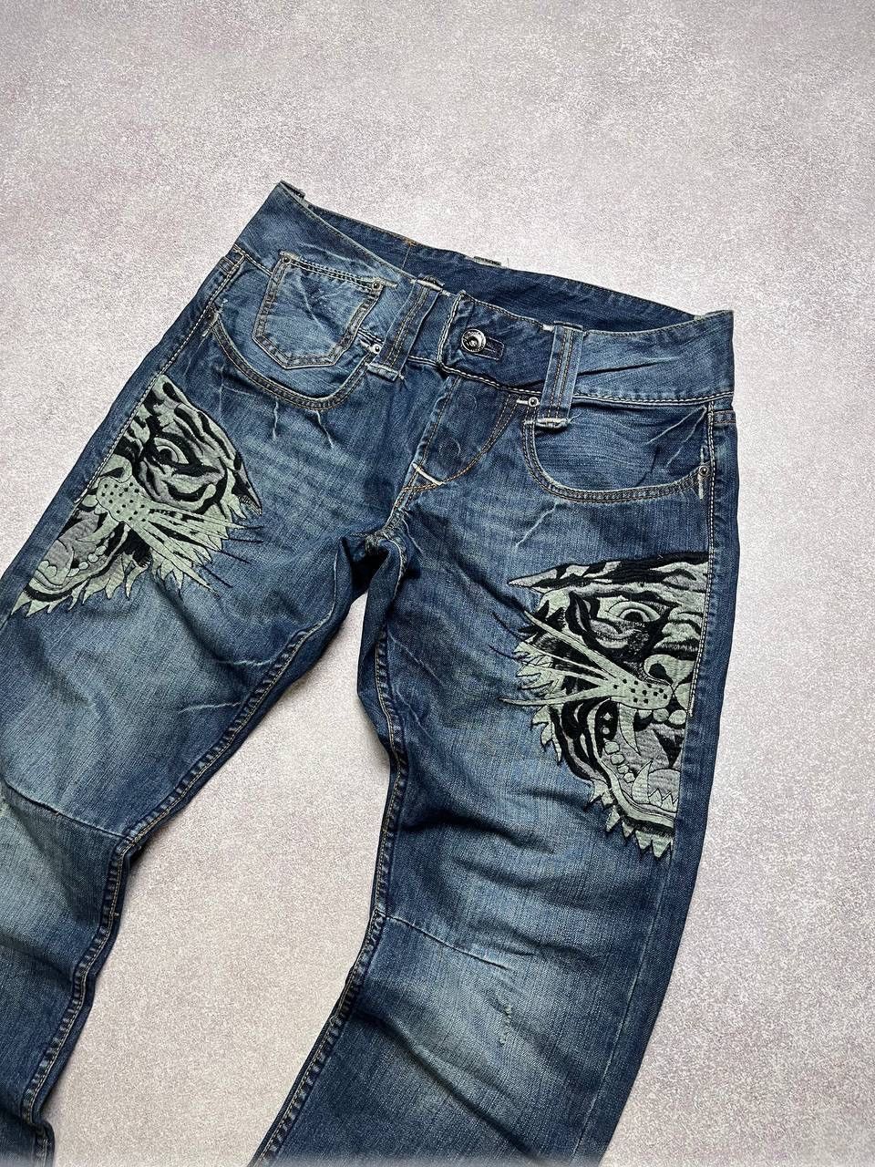 Vintage Ed Hardy Tiger Embroidery Baggy Jeans 34x33