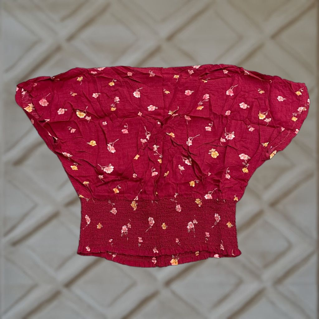 Vintage Planet Gold Floral Smocked Cropped Top Juniors XL Red Short Sleeve Button Casual Shirt Blouse Woman Beach Flower 90s Style Womens Size XL / US 12-14 / IT 48-50 - 1 Thumbnail