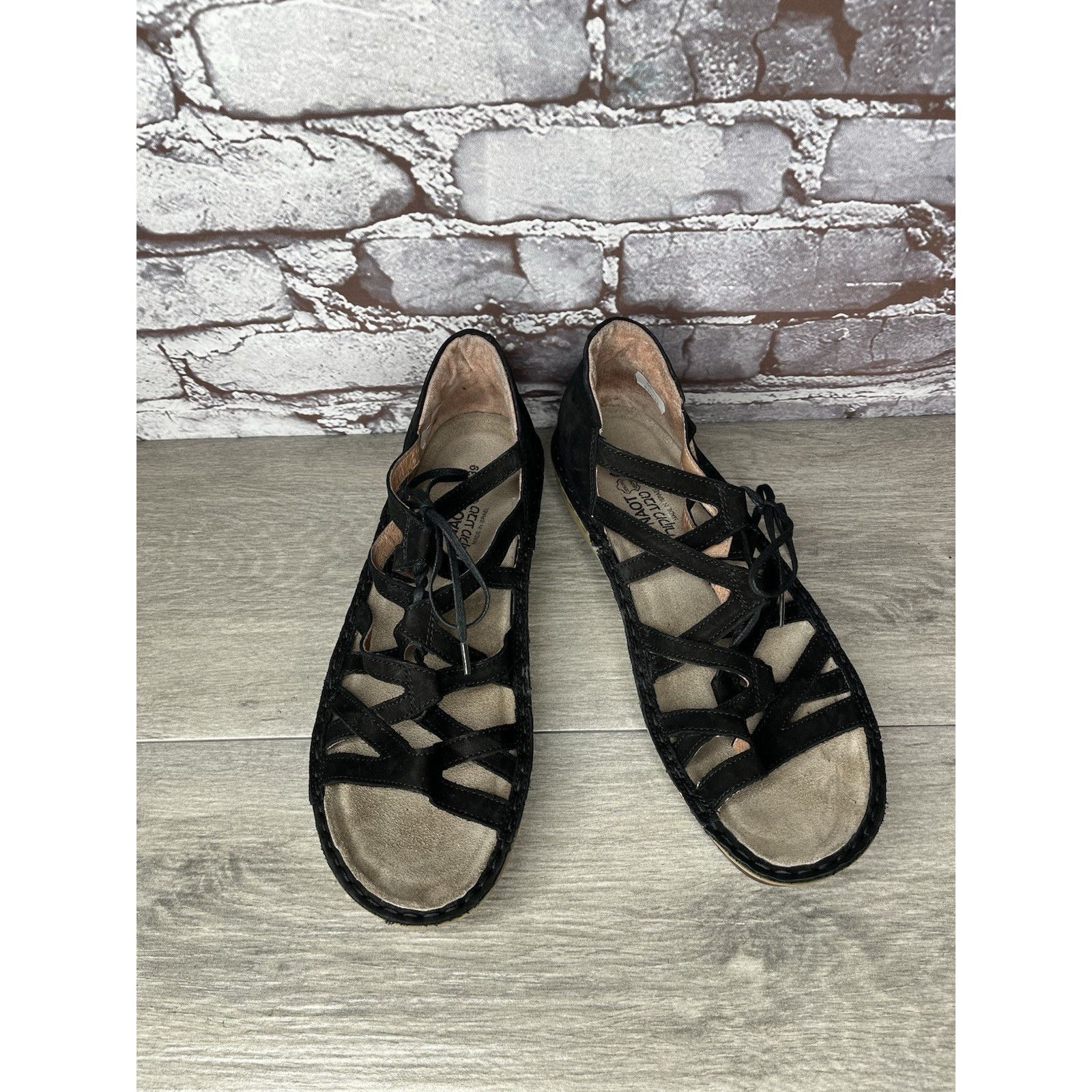 Nat Nast Naot Black Suede Leather Lace Up Open Toe Wedge Sandals Wome Size US 8.5 / IT 38.5 - 4 Thumbnail