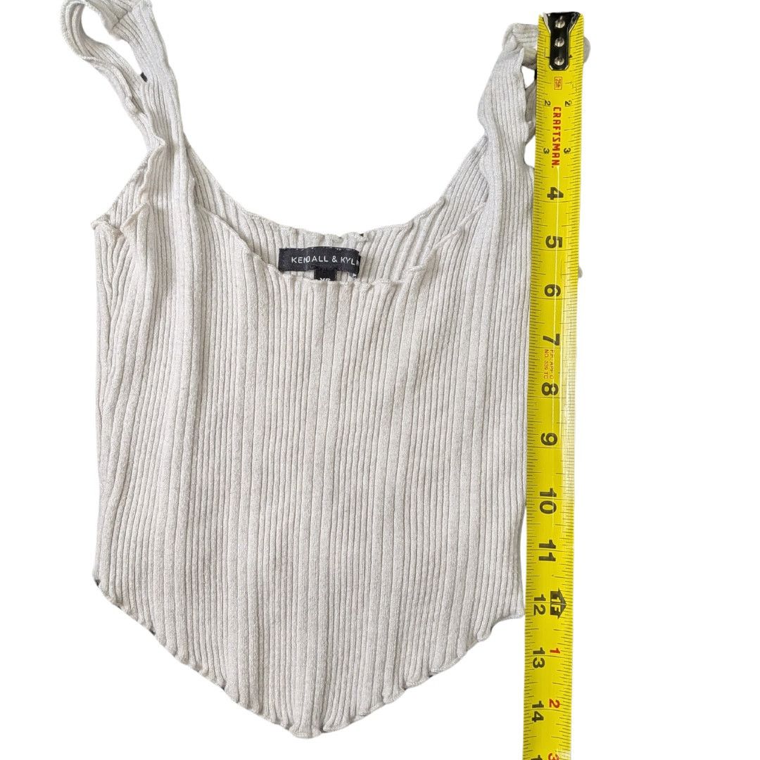Kendall And Kylie Kendall & Kylie Cream Line-Textured Fitted and Cropped Tank Size XS / US 0-2 / IT 36-38 - 6 Thumbnail