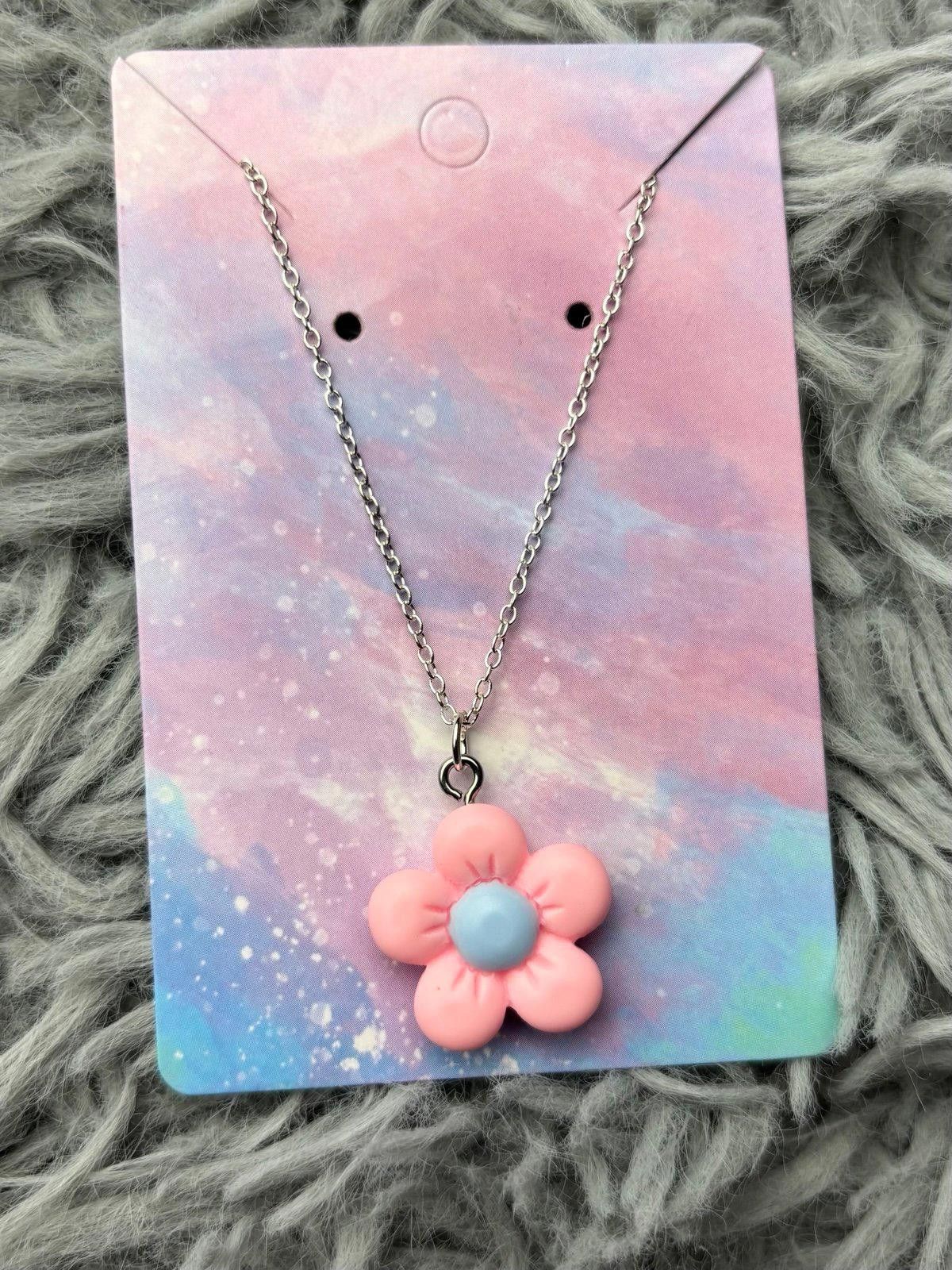 Handmade Flower necklace pastel pink and blue Size ONE SIZE - 1 Preview