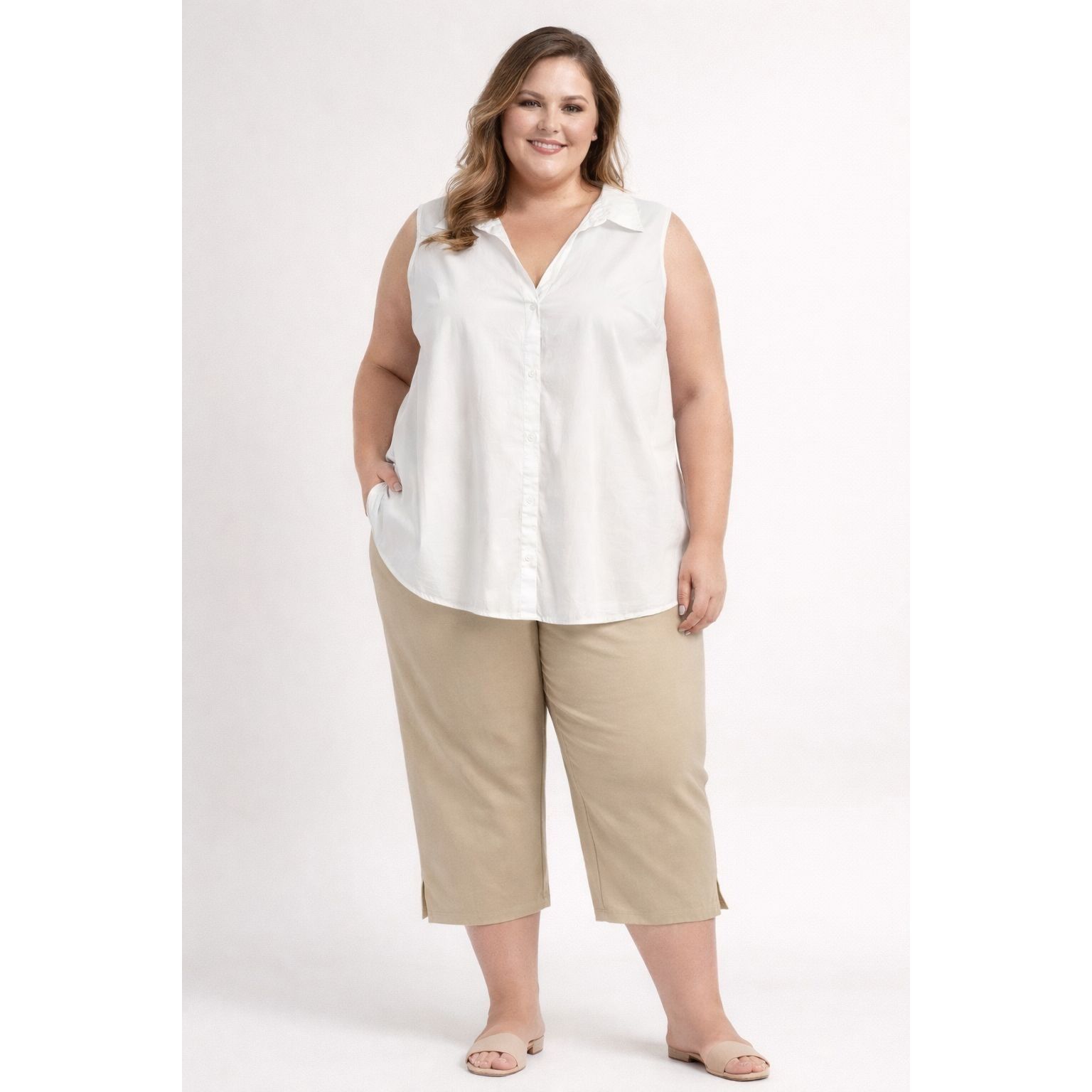 Other White Sleeveless Button-Up Blouse Plus Sz 2X & Apostlrophe P Size XXL / US 16-18 / IT 52-54 - 1 Thumbnail