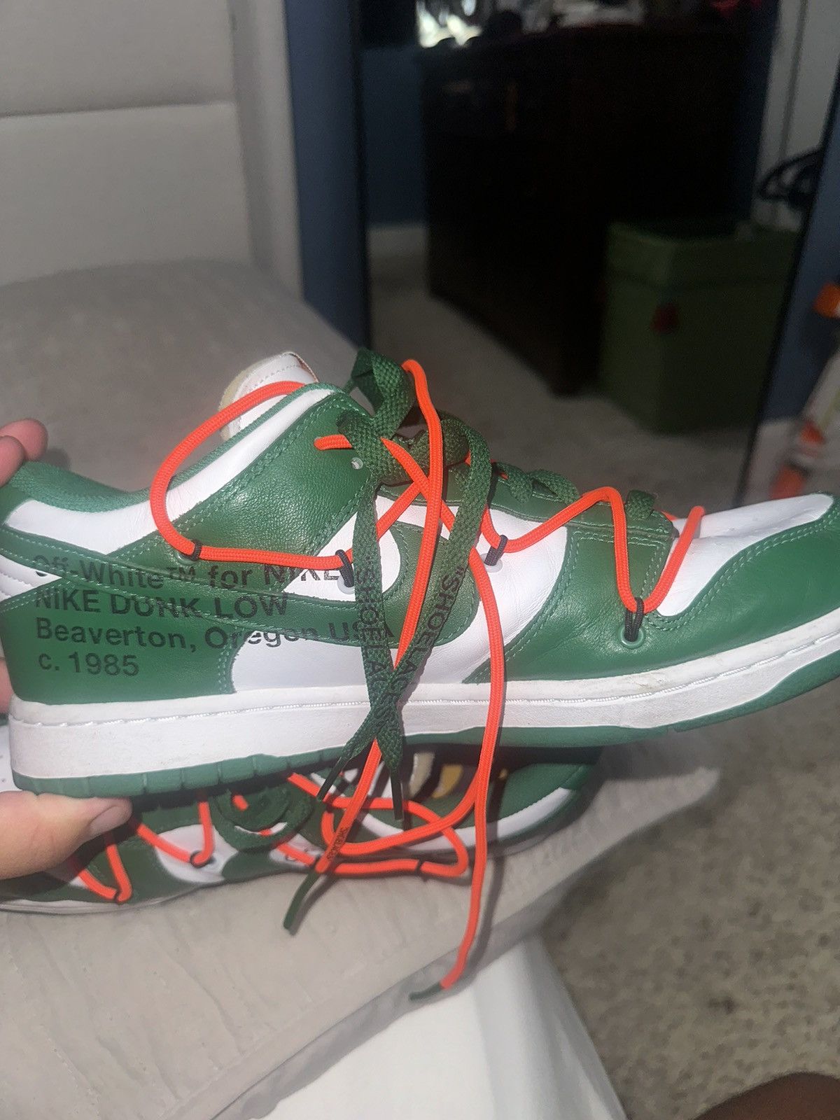 Nike × Off-White Dunk Low Pine Green Low 2019 Size US 12 / EU 45 - 5 Thumbnail