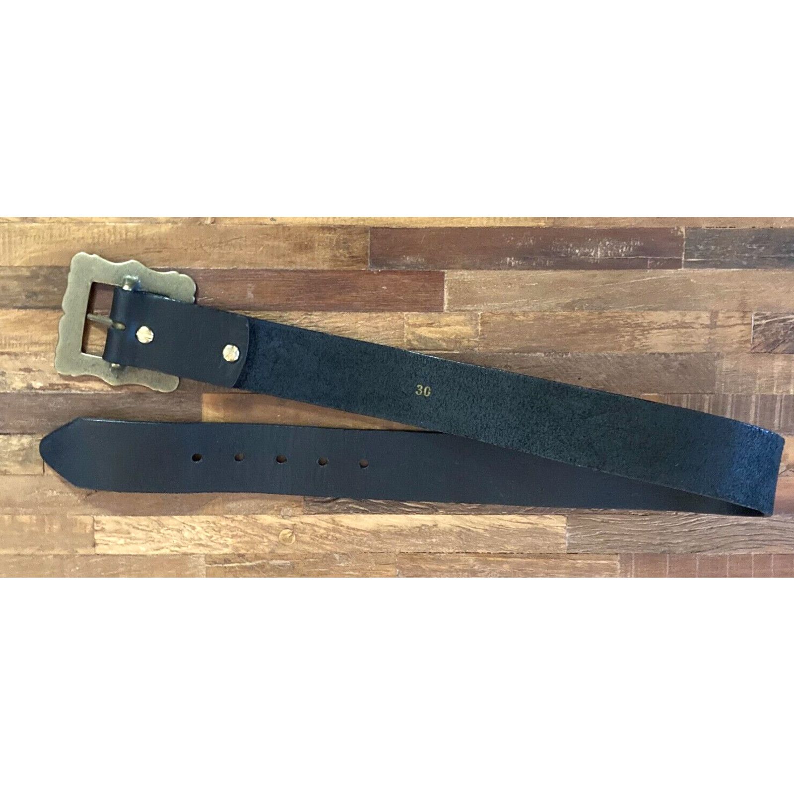 Vintage Vintage 90's Brass & Leather Belt by Strapped, worn 2x. Size ONE SIZE - 7 Thumbnail