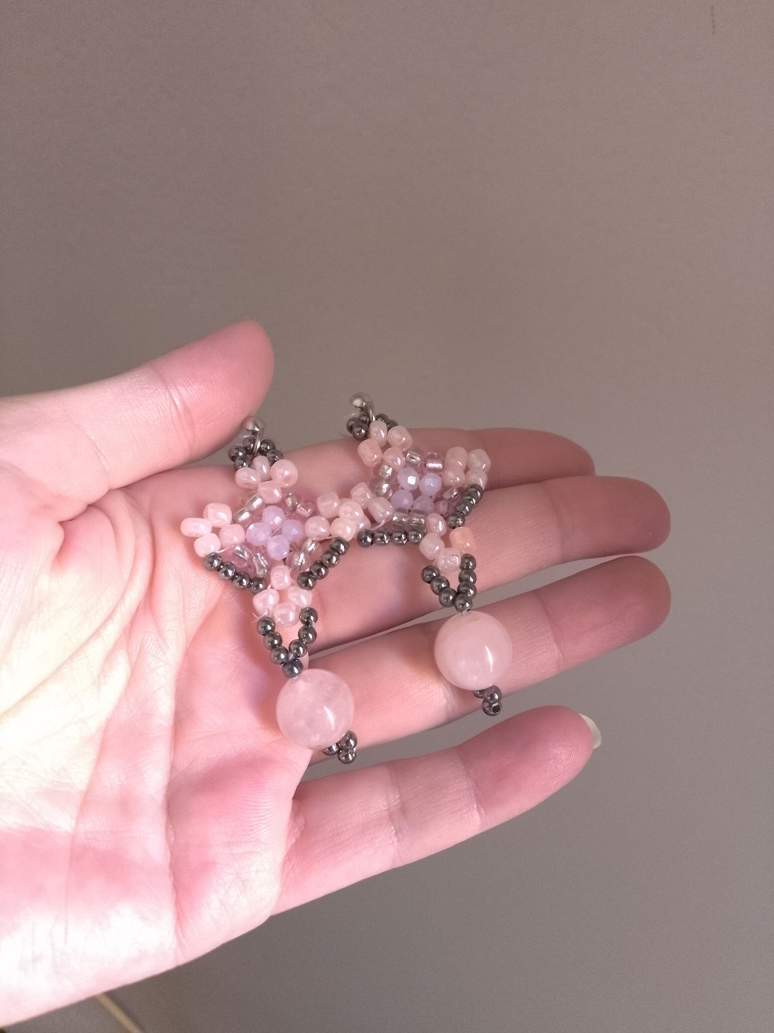 Handmade Earrings Rose Quartz Beaded Elegant Long Size ONE SIZE - 4 Thumbnail