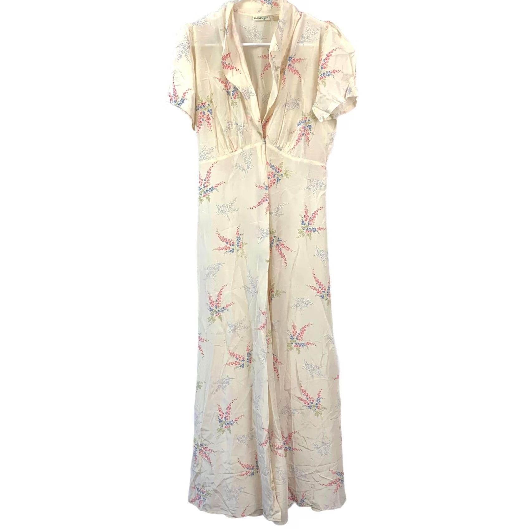 Vintage VINTAGE Corticelli Maxi Dress Women's 34 Cream Floral Rayon 1930s Art Deco 56in Sleeves 7.5in Day/Cocktail Size XXS / US 00 / IT 34 - 2 Thumbnail