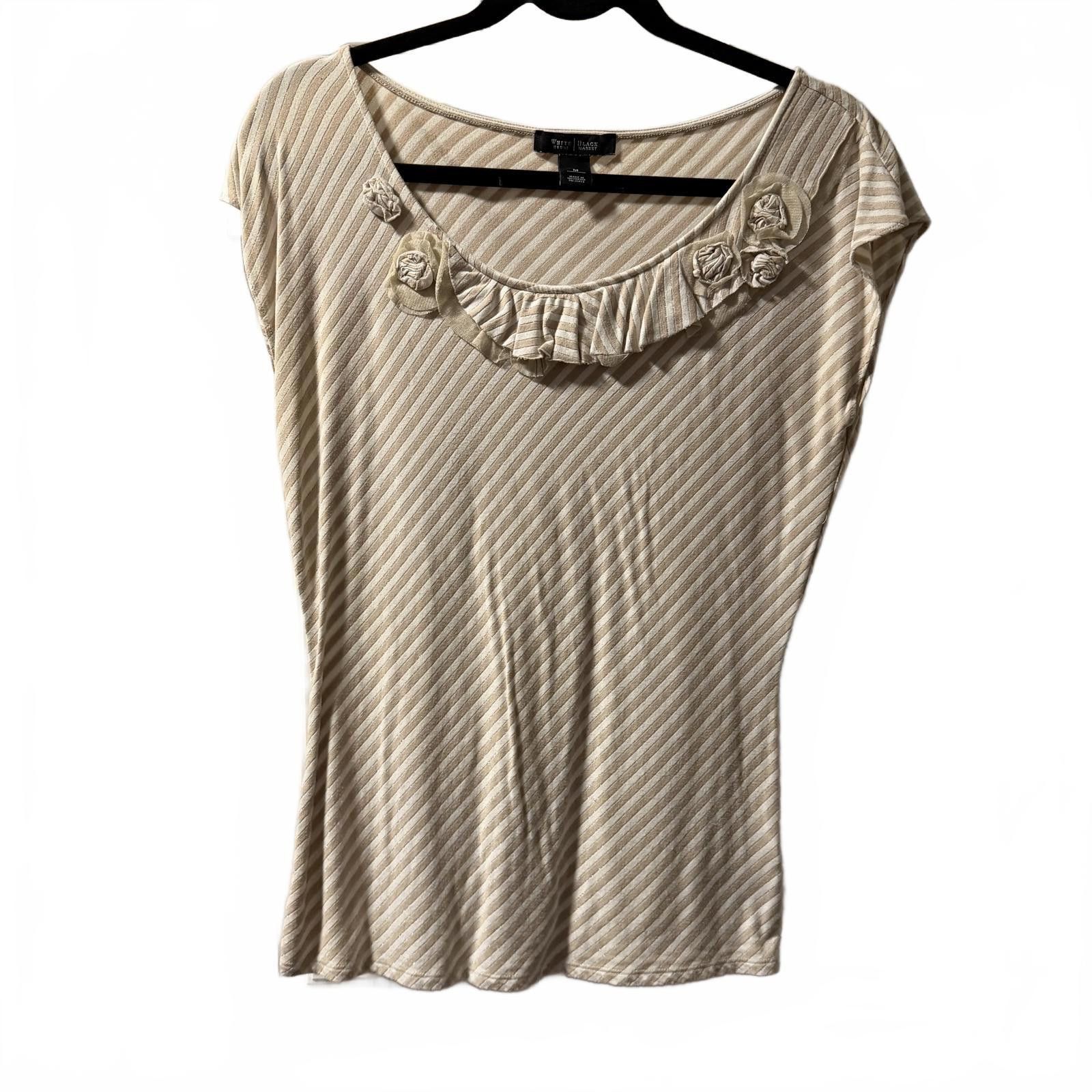 Other White House Black Market Beige Striped Ruffle Detail Top, M Size M / US 6-8 / IT 42-44 - 2 Thumbnail