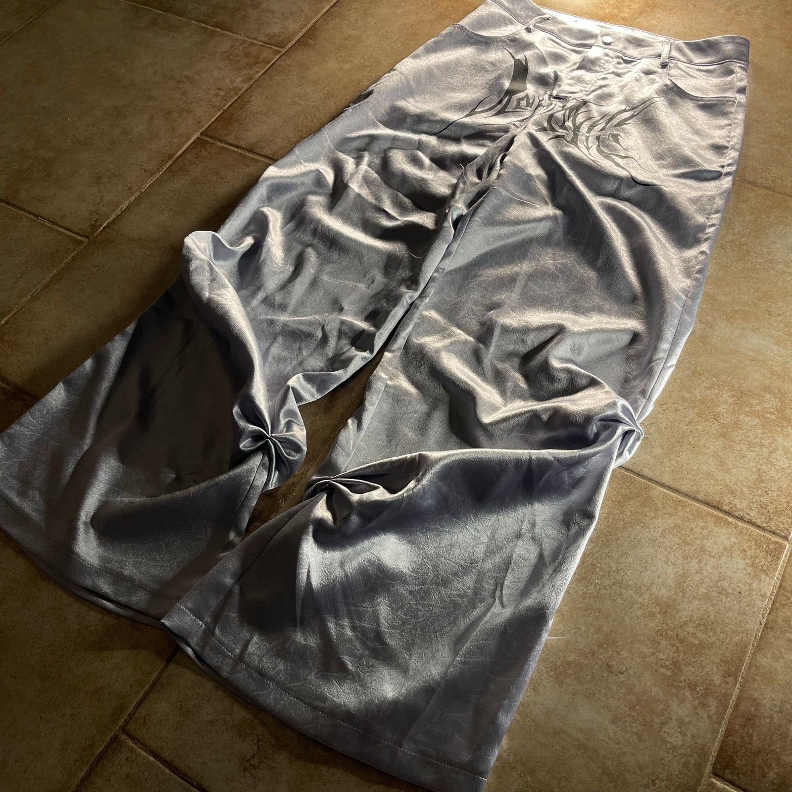 Japanese Brand Gothic Crotch Print Silver Baggy Pants Size US 30 / EU 46 - 4 Thumbnail