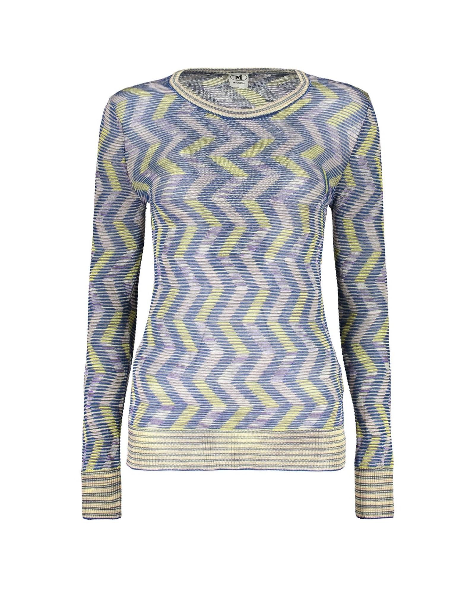 image of Missoni Wool Blend Round Neck Sweater - Long Sleeve in Blue, Women's (Size Small)