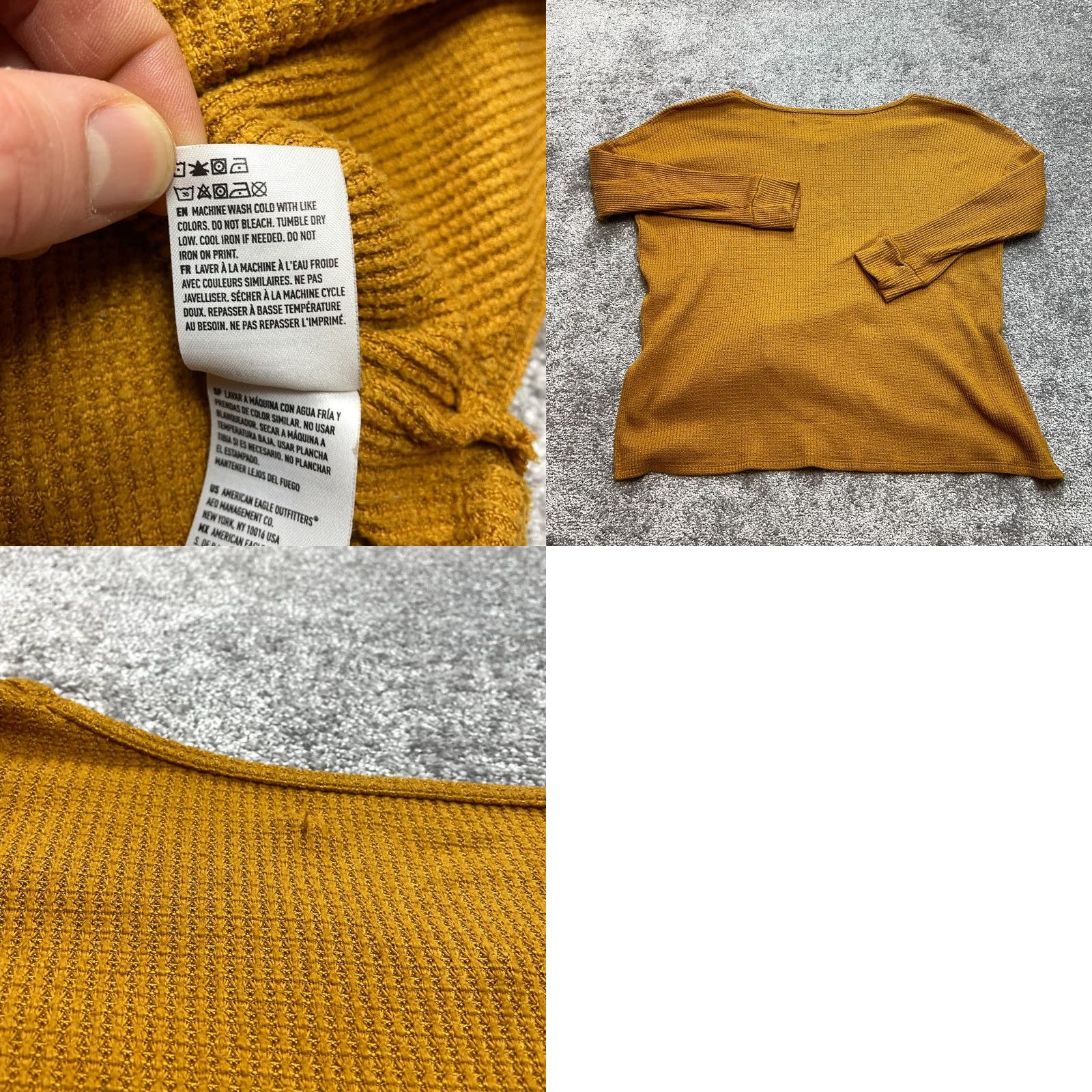 American Eagle Outfitters American Eagle Sweater Womens XS Golden Yellow Relaxed Fit Waffle Knit Pullover Size XS / US 0-2 / IT 36-38 - 8 Thumbnail