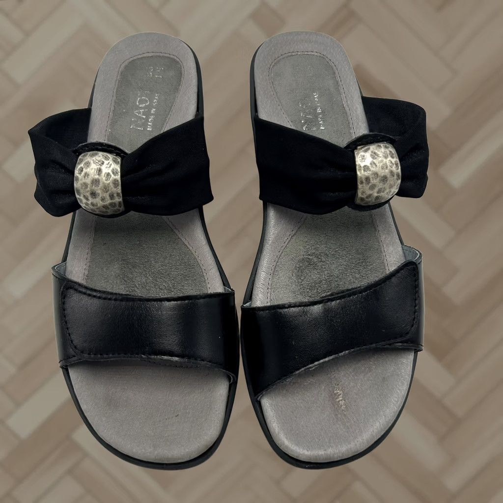 Vintage Naot Sandals Womens 5 Pinotage Wedge Black Leather 36 Adjustable 2" Read Size US 5.5 / IT 35.5 - 1 Thumbnail