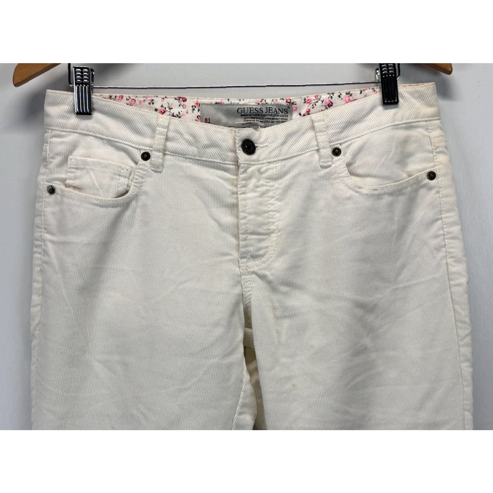 Guess VINTAGE GUESS Corduroy Flare Pants Womens 29 Embroidered Ivory Low Rise 31x33 Retro Y2K Boho Vintage Women’s Pants Size 29" - 3 Thumbnail