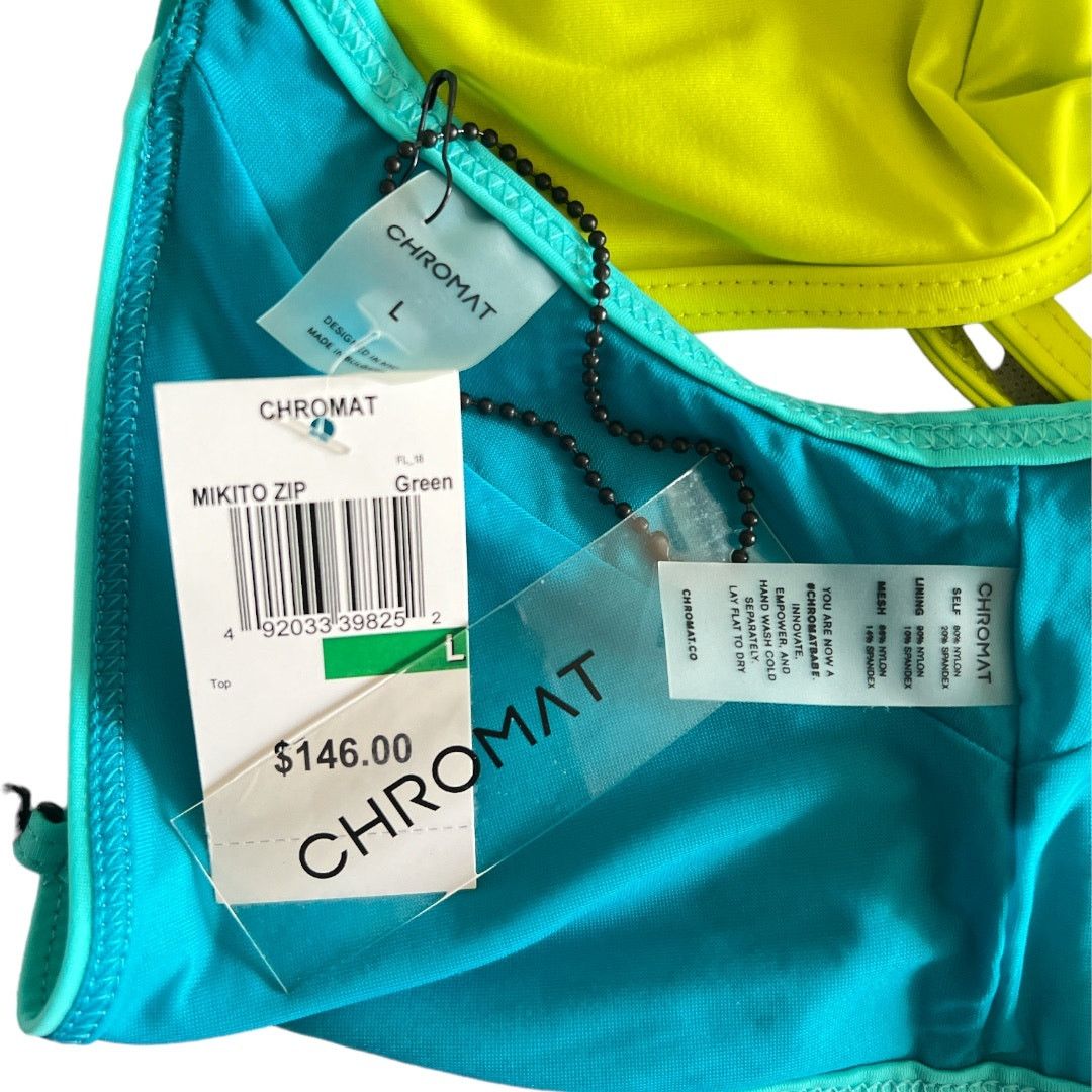 Other CHROMAT Green Color Block Zip Triangle Bikini Top, Large Size ONE SIZE - 7 Thumbnail