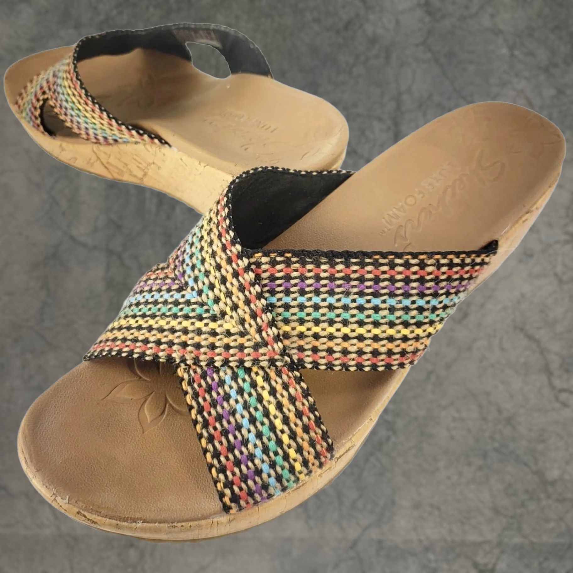 SKECHERS Skechers Beverlee Multicolor Wedge Slide Sandals Women 8 Slip-On Boho Chic Striped Luxe Foam Comfort Size US 8 / IT 38 - 1 Thumbnail