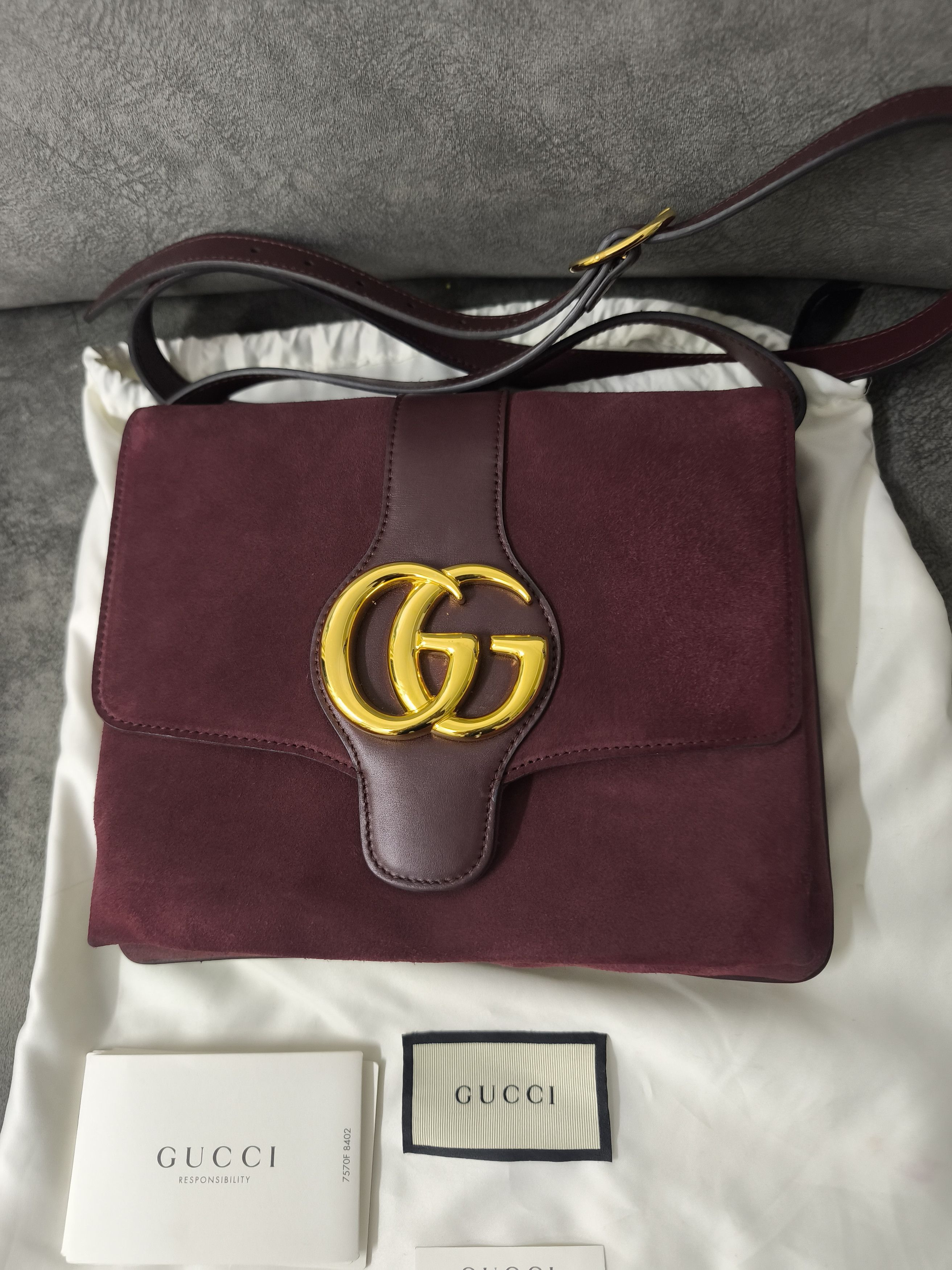 Gucci Gucci GG Marmont Suede Leather Shoulder Bag - Burgundy Size ONE SIZE - 2 Thumbnail