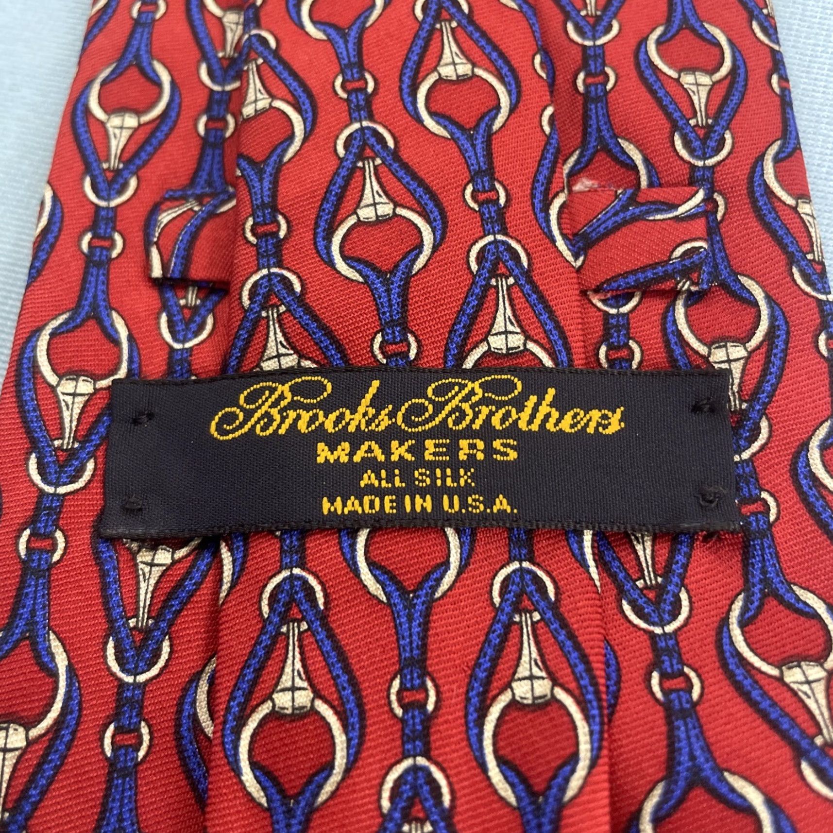 Brooks Brothers Vtg Brooks Brothers Makers Silk Tie Art Deco Chain Longhorns Bulls Red USA 4x58 Size ONE SIZE - 5 Thumbnail