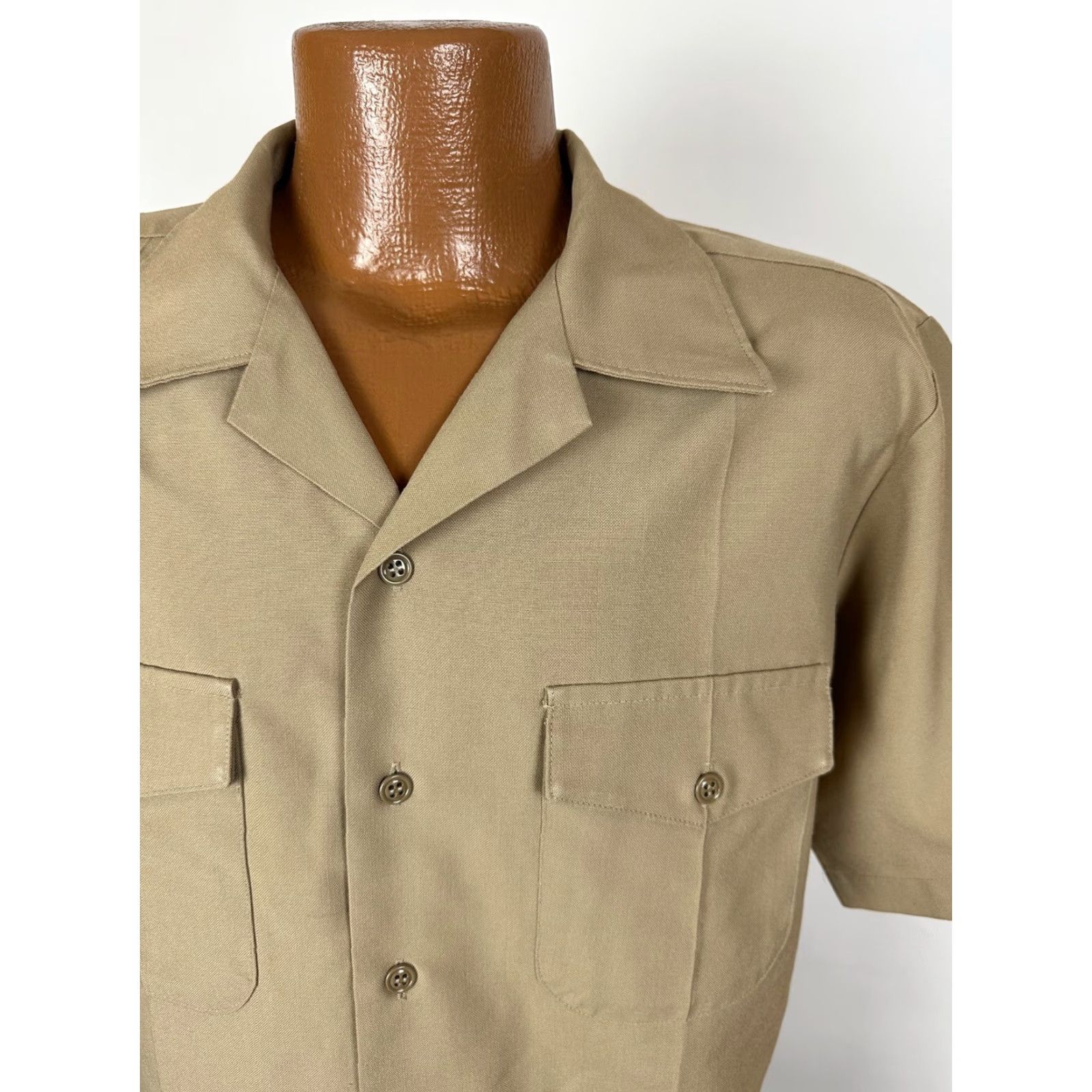 Vintage US Navy Flying Cross Shirt Men Large Khaki Wool Blend Short Sleeve Union Made Size US L / EU 52-54 / 3 - 2 Thumbnail