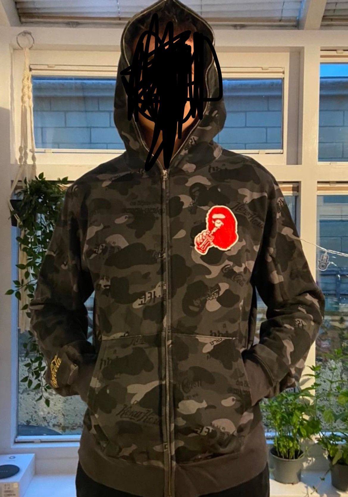 image of Bape X Coca-Cola Color Camo Full Zip Hoodie in Black, Men's (Size 2XL)