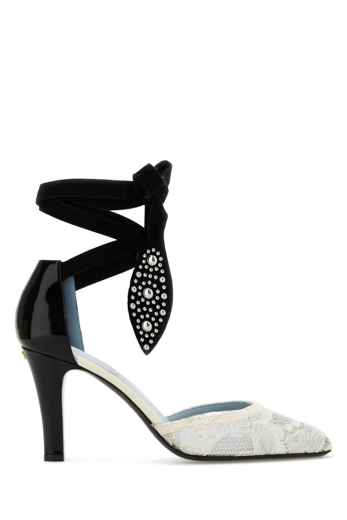 Valentino Two-Tone Lace And Leather Foliefoliage Pumps Size US 10 / IT 40 - 1 Thumbnail