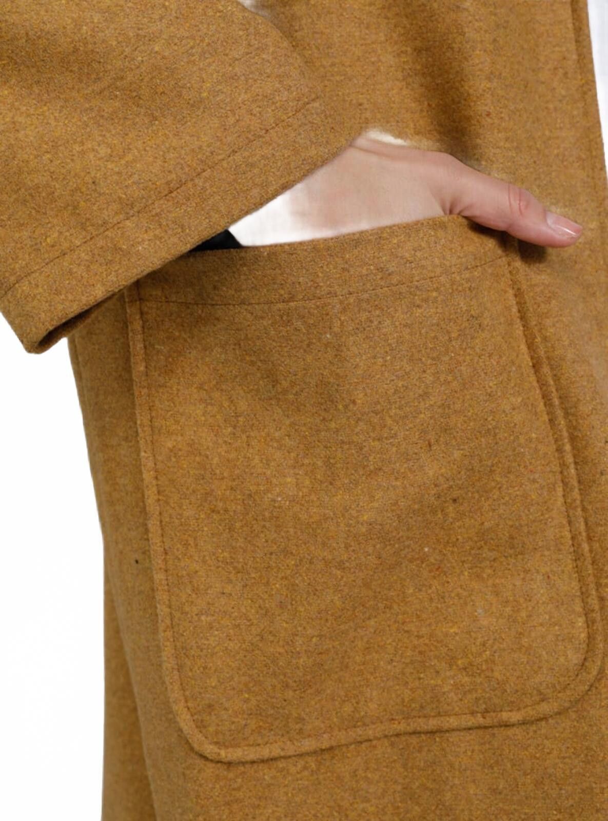 The Unbranded Brand Long Camel Open Front Cardigan Coat with Side Button Detail Size XXL / US 16-18 / IT 52-54 - 6 Thumbnail