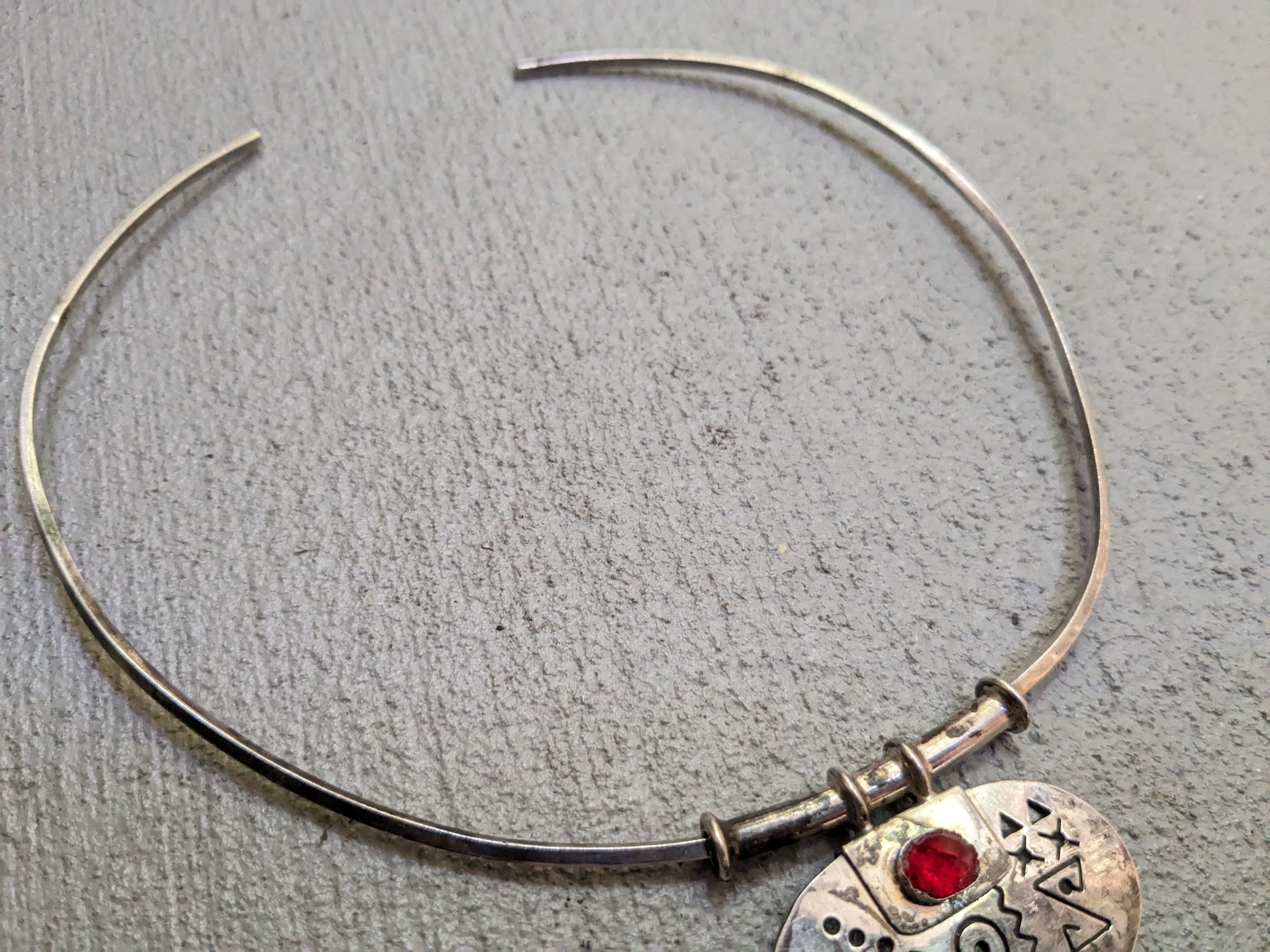 Jewelry Vintage Sterling Silver Necklace Collar Oval 14" Taxco Red Size ONE SIZE - 3 Thumbnail