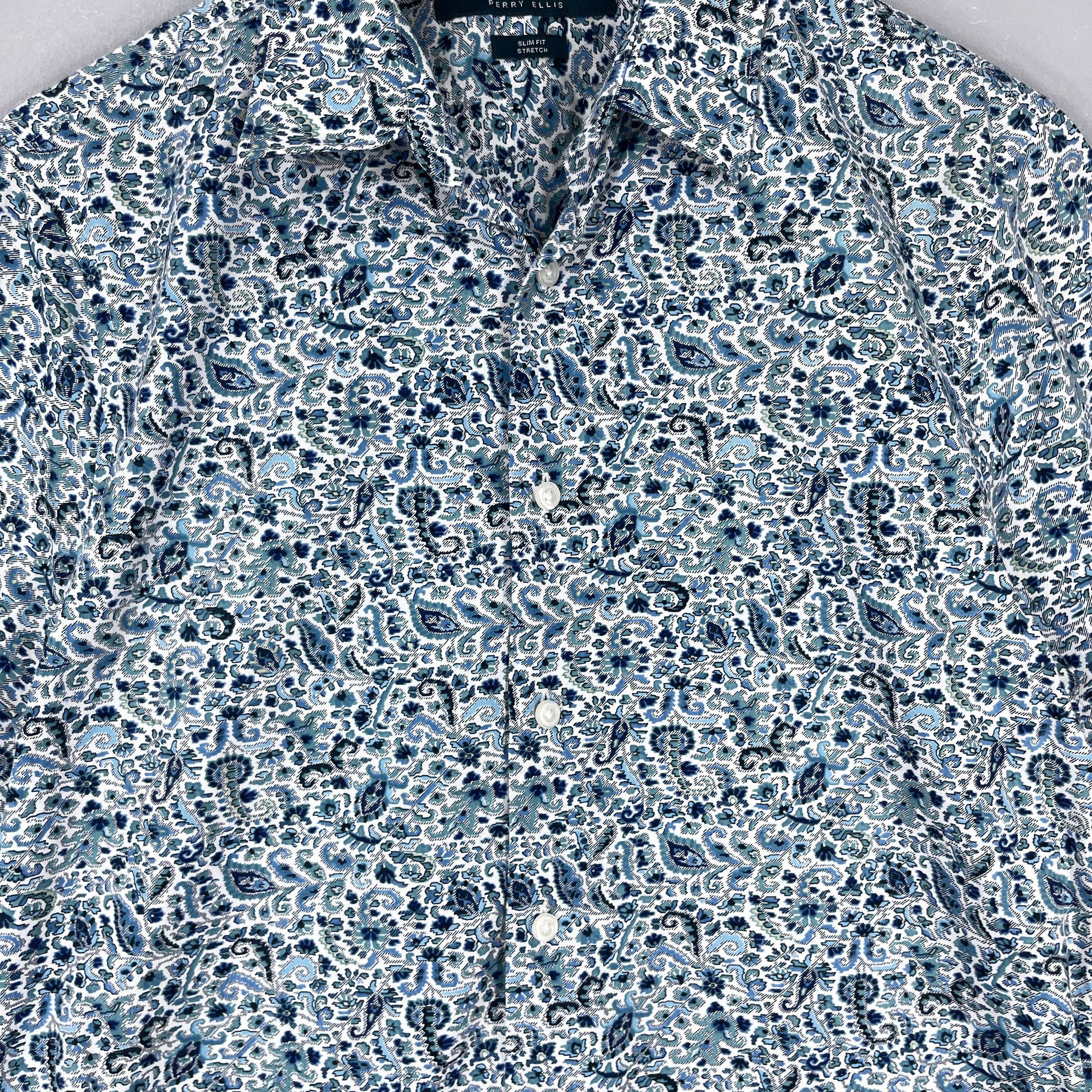 Perry Ellis Vintage Abstract Floral Paisley Flower Pattern Shirt Size US M / EU 48-50 / 2 - 2 Thumbnail