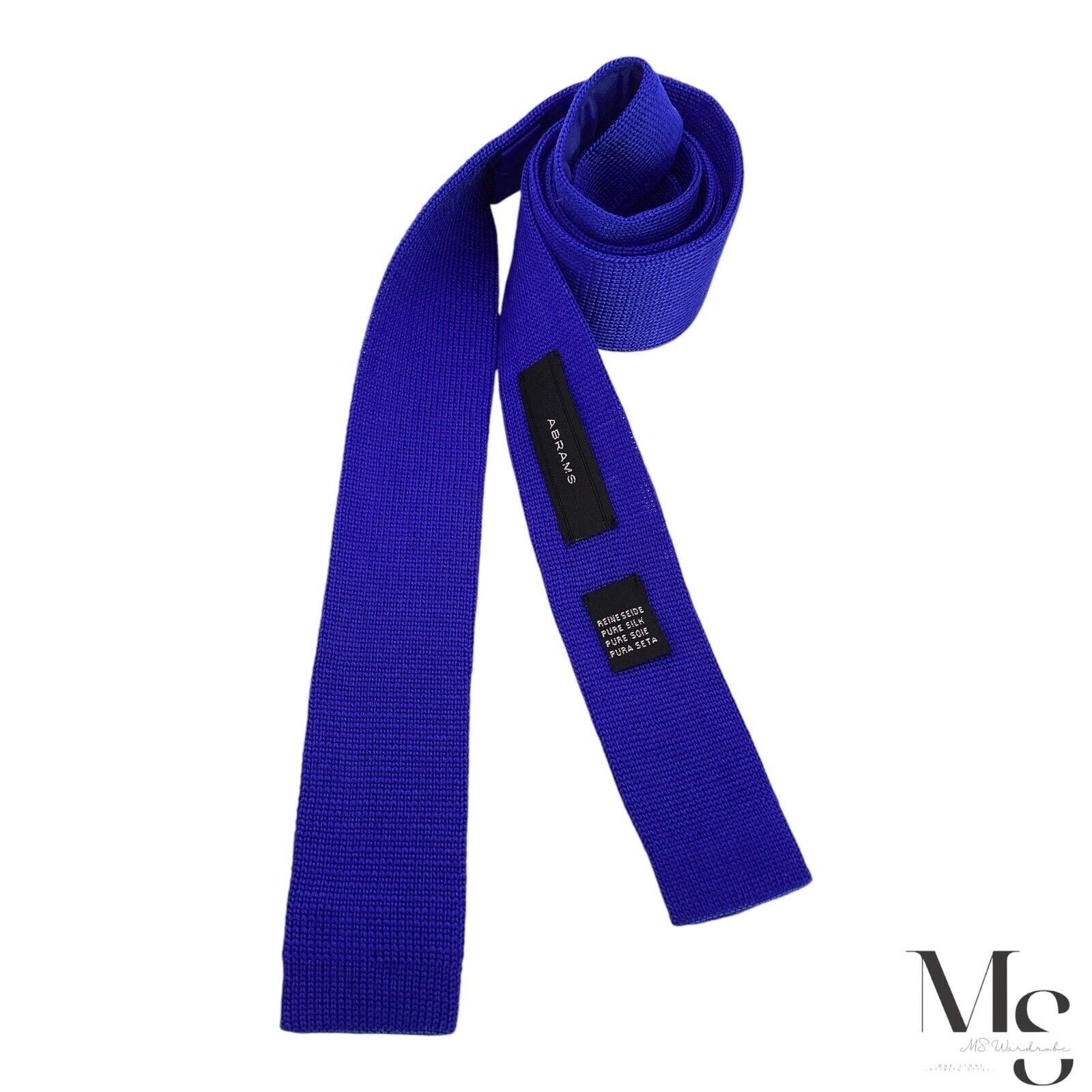 Abraham Moon & Sons ABRAMS Solid Blue Silk Knit Tie W: 1.75" EX COND Size ONE SIZE - 2 Thumbnail