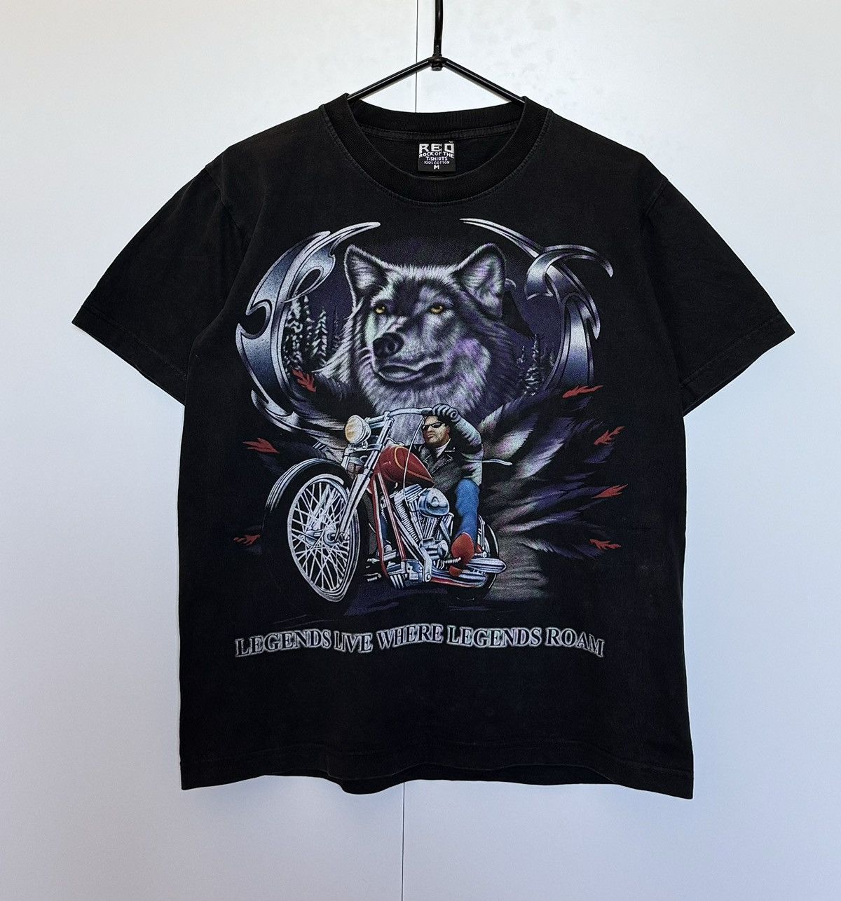 Band Tees × Vintage 90s REO Legends Live Where Legends Roam Biker Wolf Tee Size US M / EU 48-50 / 2 - 1 Thumbnail