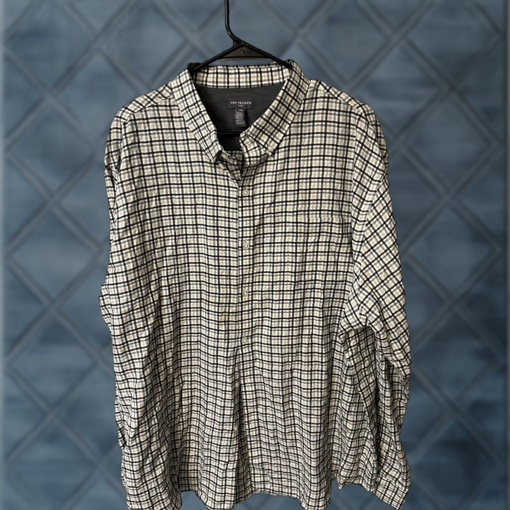 Van Heusen VAN HEUSEN Button-Up Shirt Mens XXL Long Sleeve Multicolor Plaid Gingham Cotton Blend Size US XXL / EU 58 / 5 - 1 Thumbnail