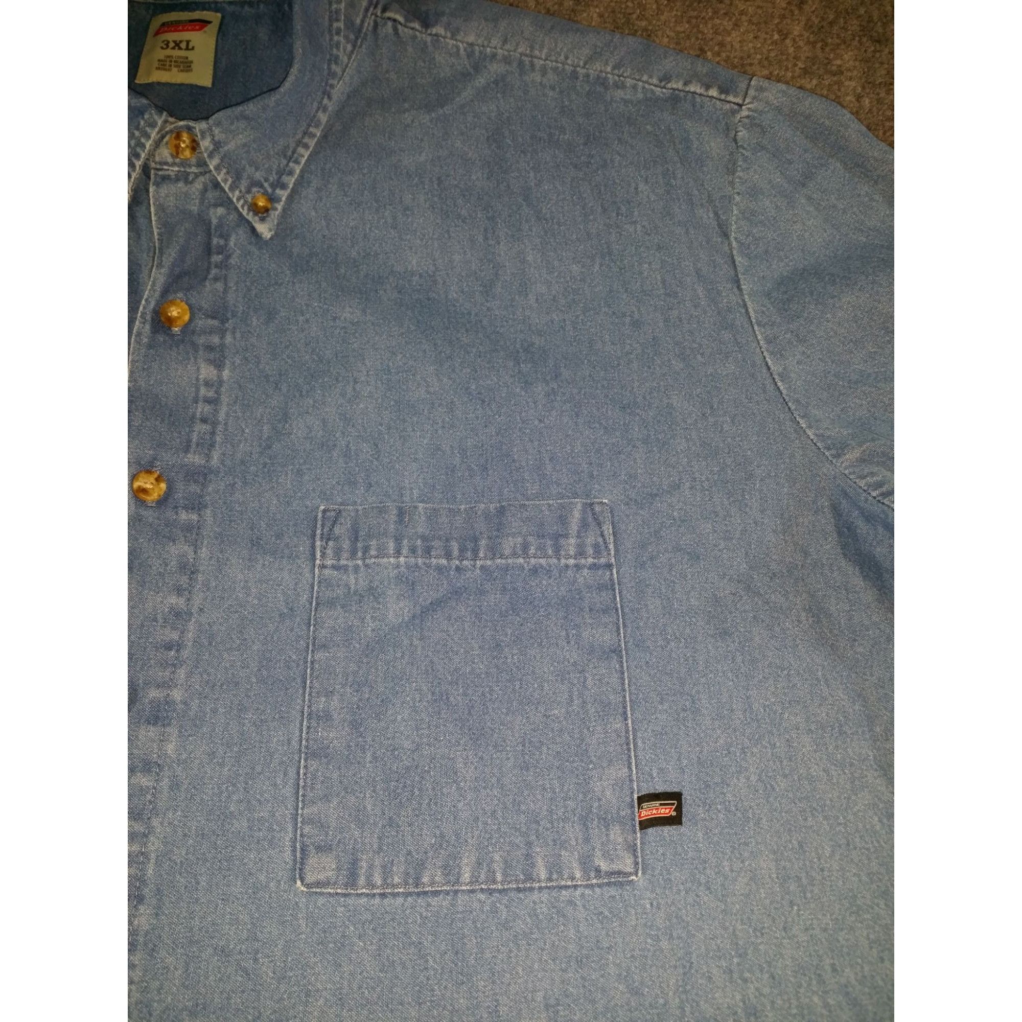 Dickies Dickies Button Up Shirt Men Sz 3XL Denim Logo Short Sleeve W Size US XXL / EU 58 / 5 - 3 Thumbnail