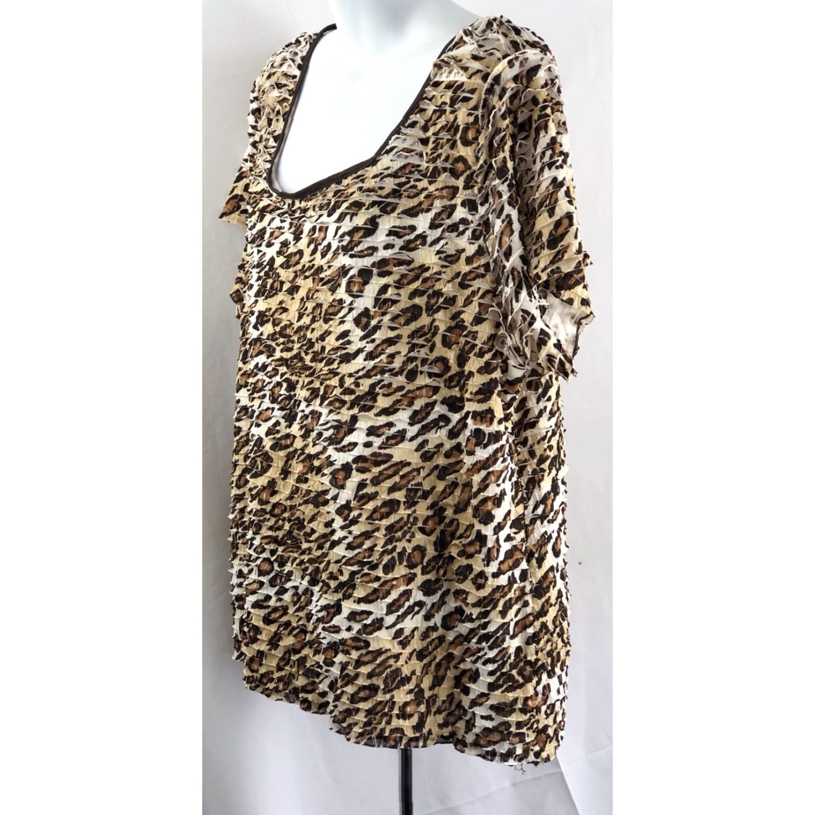 Vintage Cato Leopard Print Boat Neck Short Sleeve Layered Top 18/20w Plus Size Boho Patty 90's Womens Size 3XL / US 20-22 - 2 Thumbnail