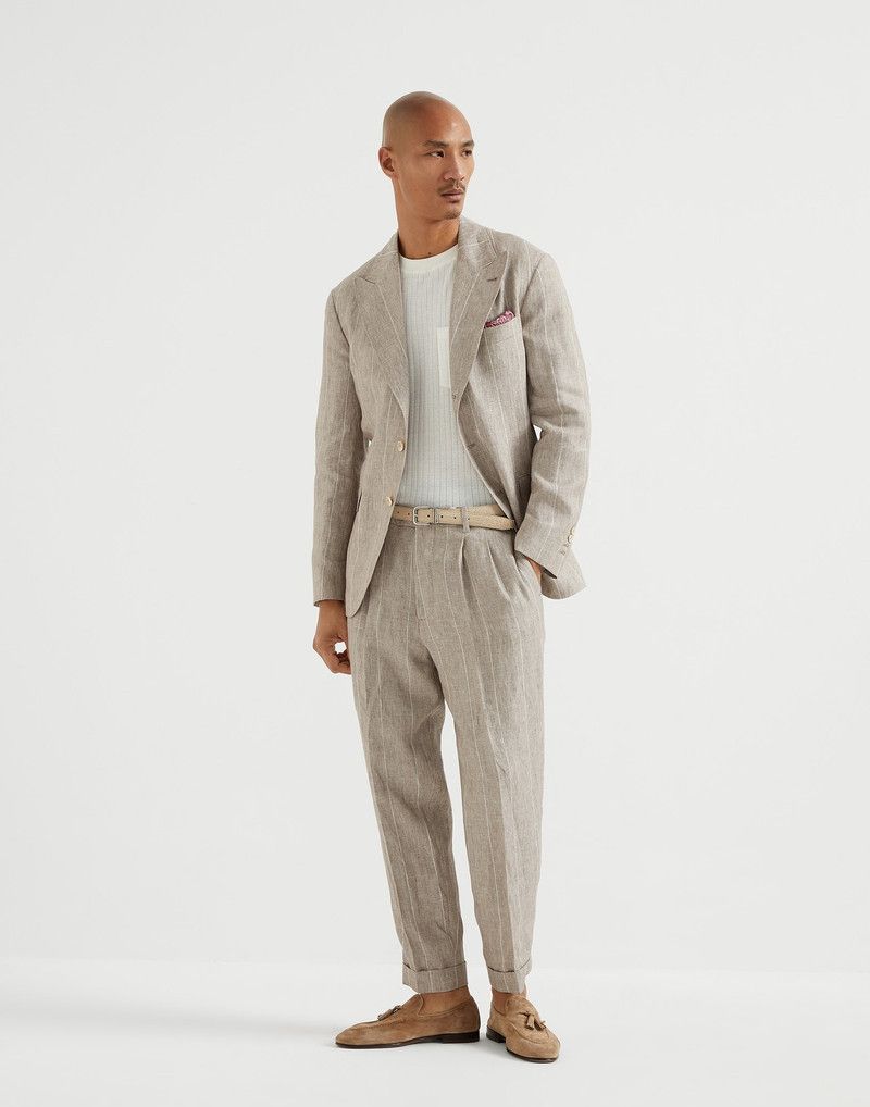 Brunello Cucinelli o1la1rc1a0326 Linen Stripe Leisure Fit Trousers Multicolor Size US 30 / EU 46 - 4 Thumbnail