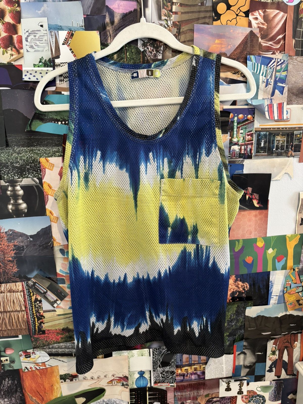 MSGM MSGM Men's Tie Dye Mesh Tank Top Blue Yellow Pocketed Size M Size US M / EU 48-50 / 2 - 1 Thumbnail