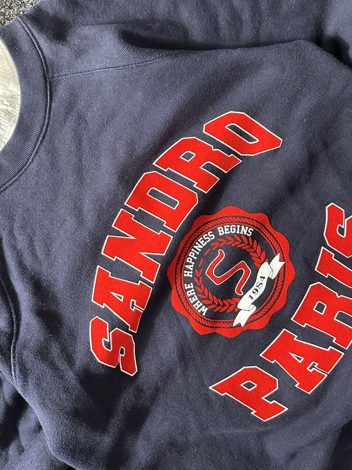 Designer × Sandro × Vintage 🚨Sandro Luxury BIG LOGO UNIVERSITY VINTAGE BLUE SWEATSHIRT Size XS / US 0-2 / IT 36-38 - 4 Thumbnail