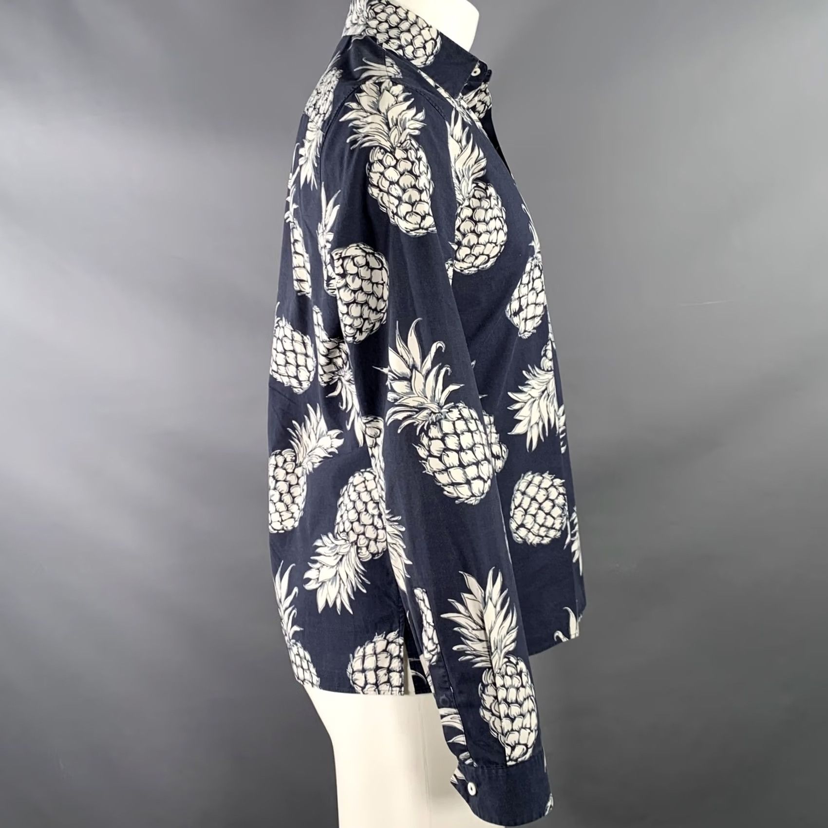 Valentino VALENTINO Navy Pineapple Print Cotton Button-Up Long Sleeve Shirt M Mens Size US M / EU 48-50 / 2 - 3 Thumbnail
