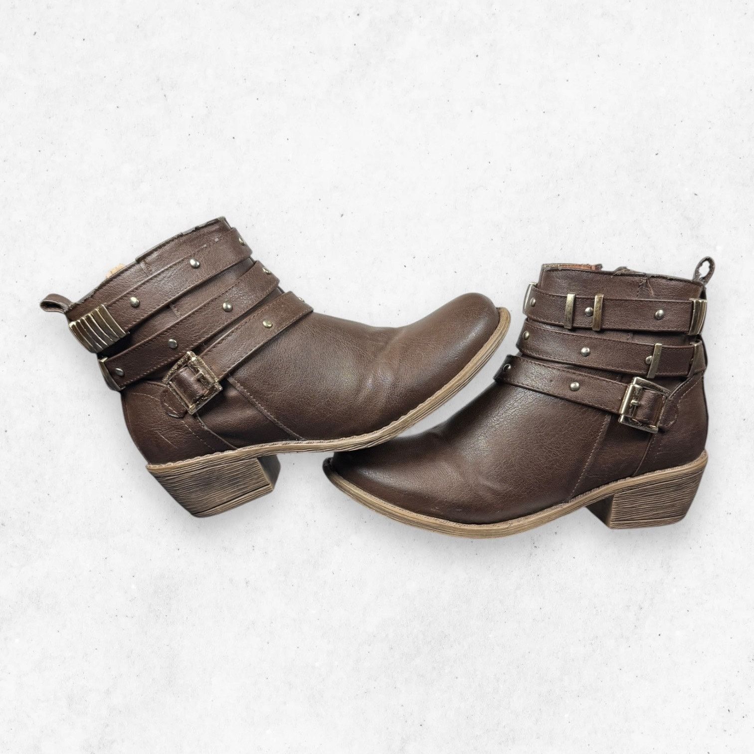 Other Womens Brown Studded Buckle Ankle Boots Block Heel Sz 7 Size US 7 / IT 37 - 9 Thumbnail