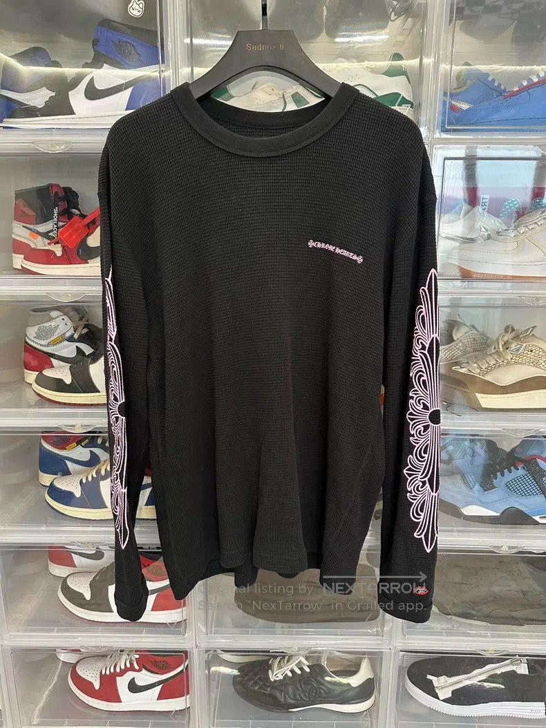 CHROME HEARTS Size XL Black Sanskrit Vine Flower Arm Waffle