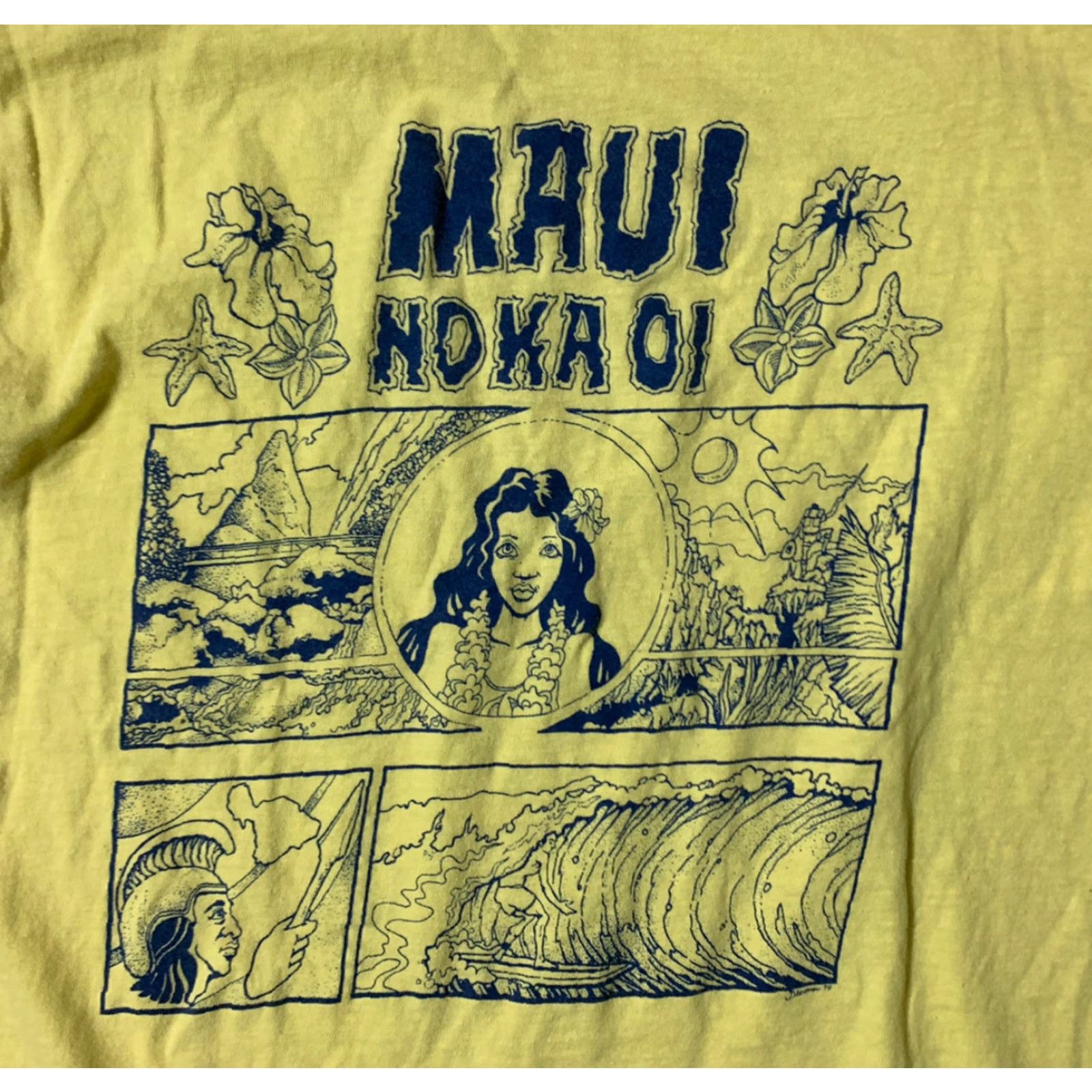 Hanes VINTAGE 70s Hanes T Shirt Maui No Ka OI Surf Large Yellow Mens Size US L / EU 52-54 / 3 - 2 Thumbnail
