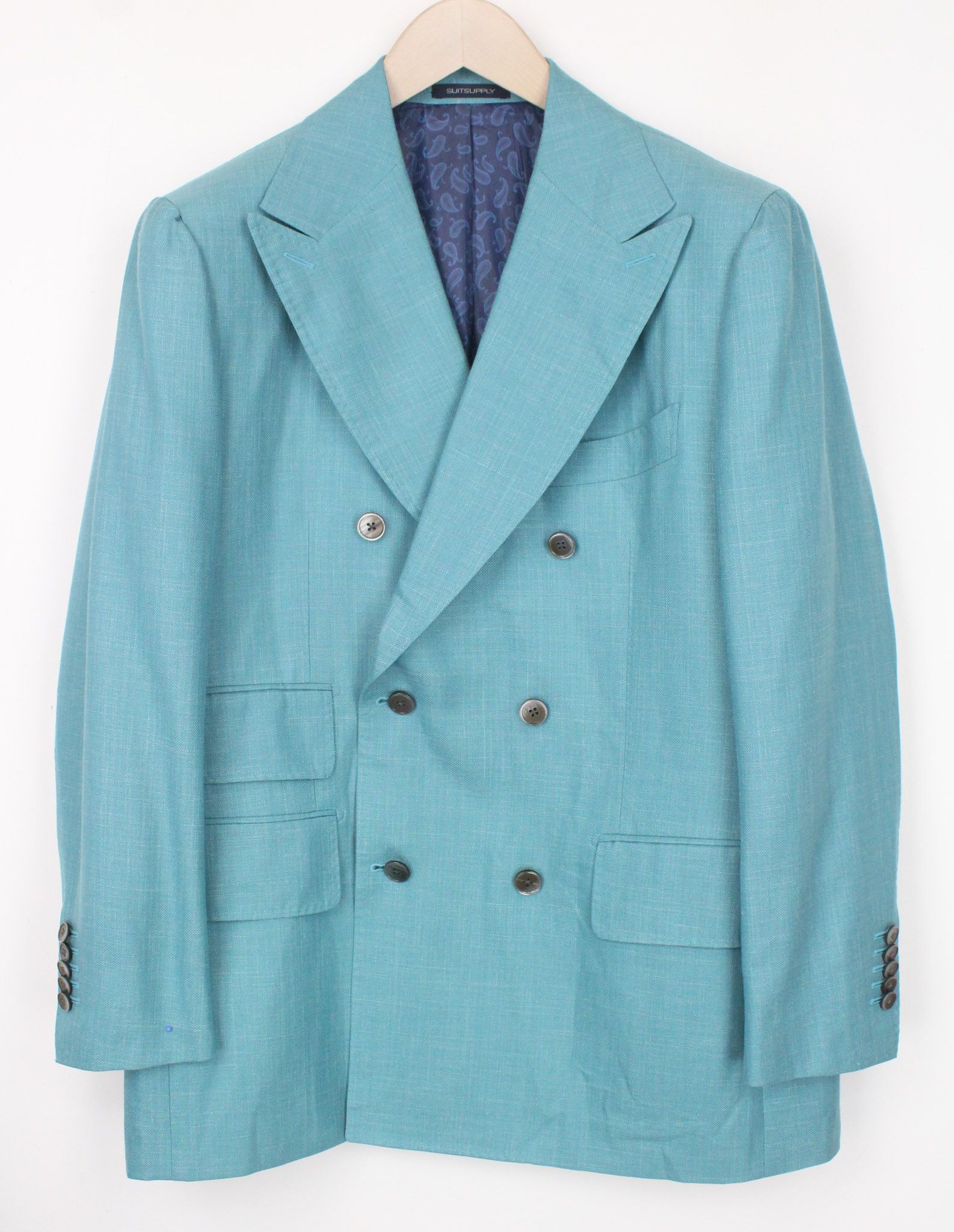 image of Suitsupply La Spalla Uk40S Green Silk Linen Double-Breasted 72057, Men's