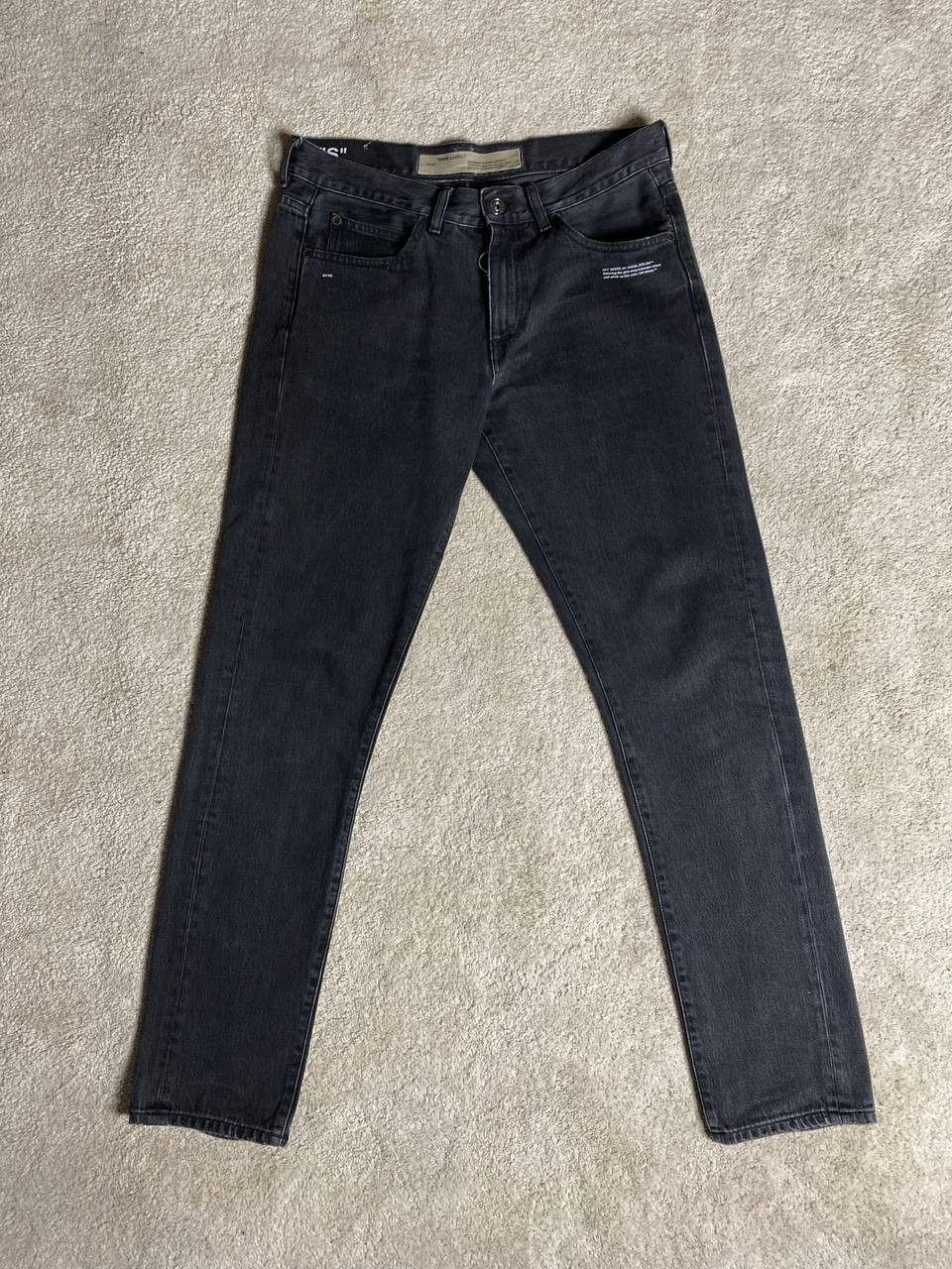 Off-White Off White Fire Line Yellow Logo Gray Slim Denim Jeans Size US 31 - 2 Thumbnail