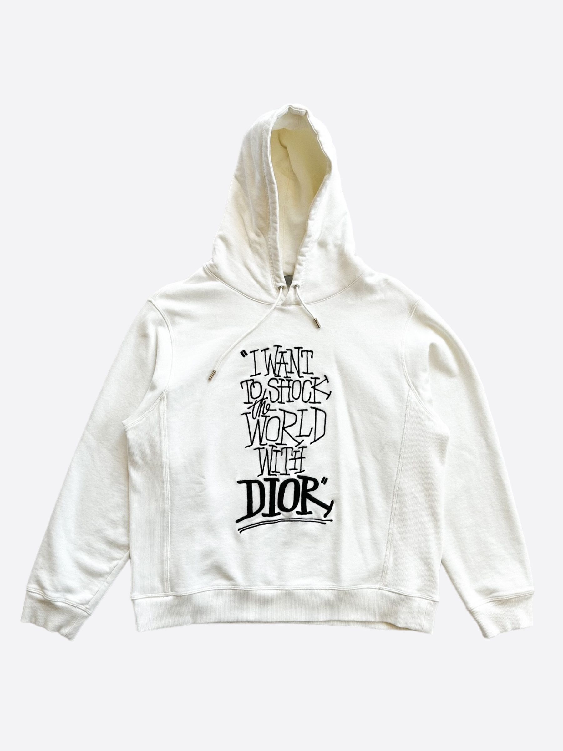 image of Dior Stussy White Shock The World Hoodie, Men's (Size XL)