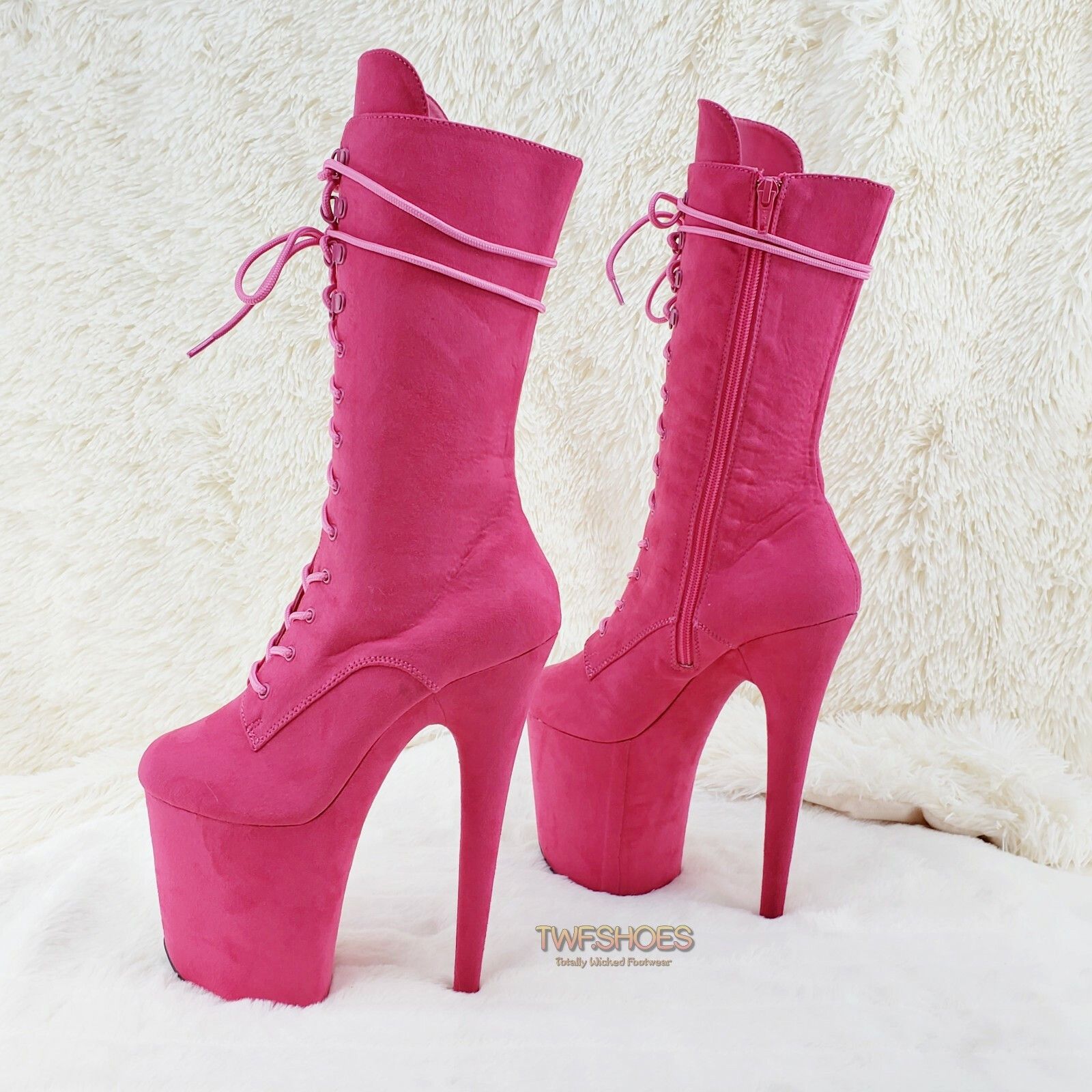 Other Flamingo 1050FS Hot Pink V-Suede 8" Heel Platform Mid Calf B Size US 11 / IT 41 - 2 Thumbnail