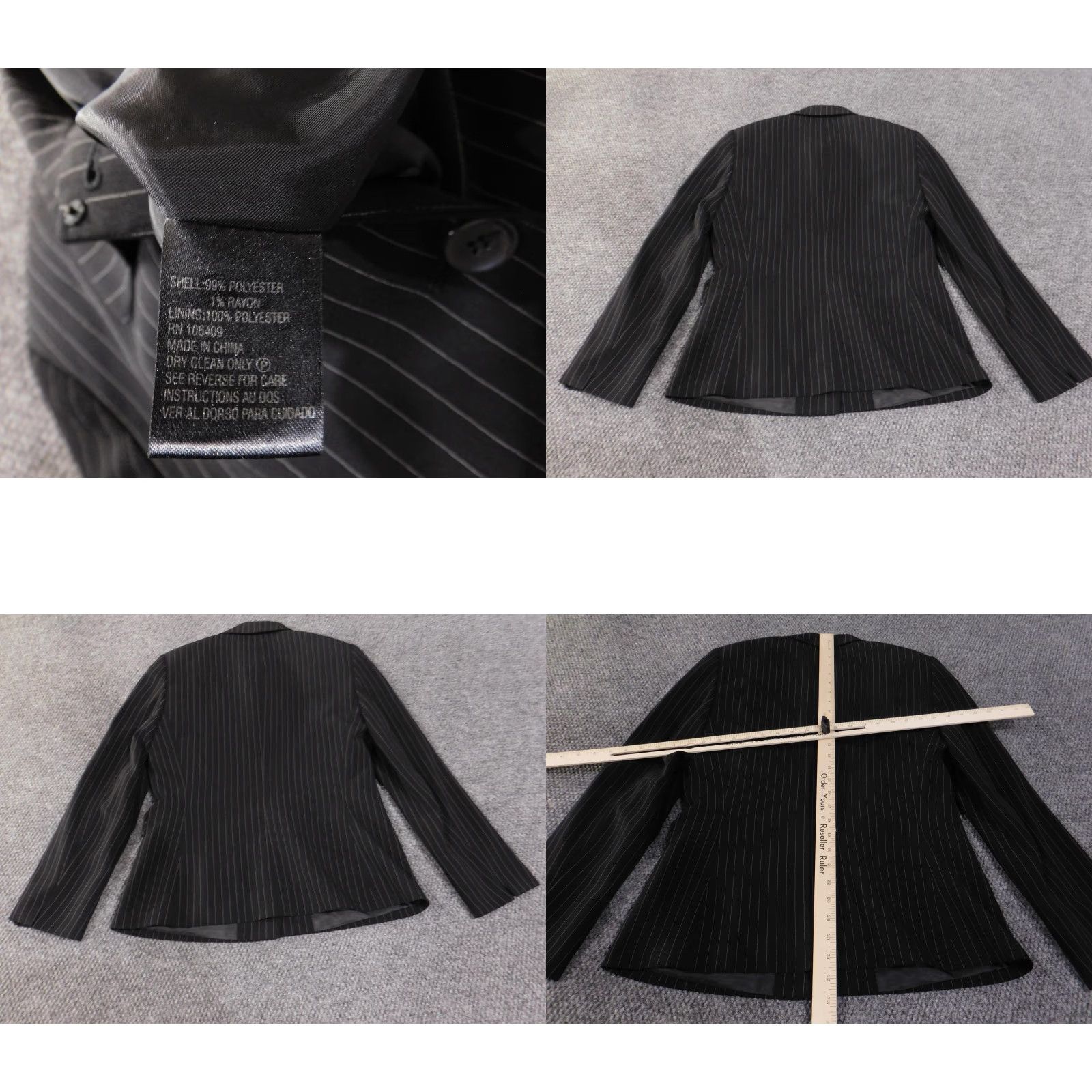 Vintage Tahari Arthur S. Levine Blazer Womens 10 Black Pinstripe 3 Button Career Work Jacket/Coat Size L / US 10 / IT 46 - 8 Thumbnail