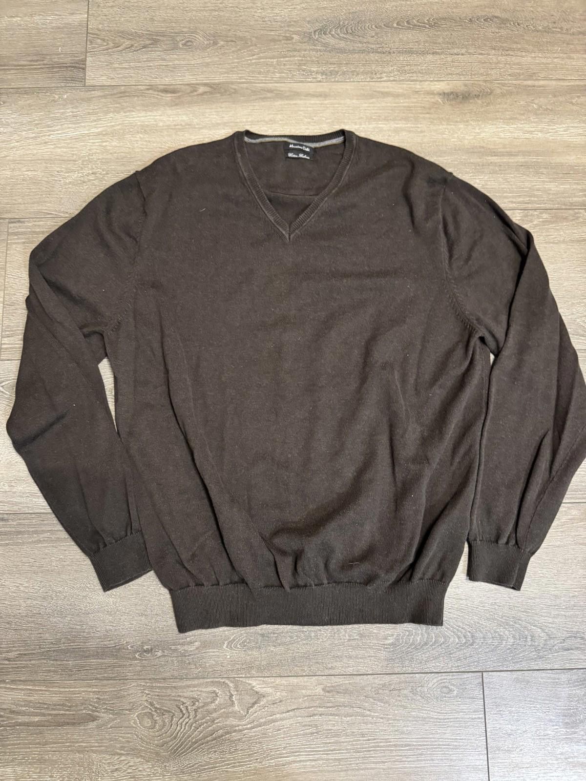 Massimo Dutti Massimo Dutti - Cotton Cashmere Blend Knit Brown V-Neck Size US XXL / EU 58 / 5 - 1 Thumbnail