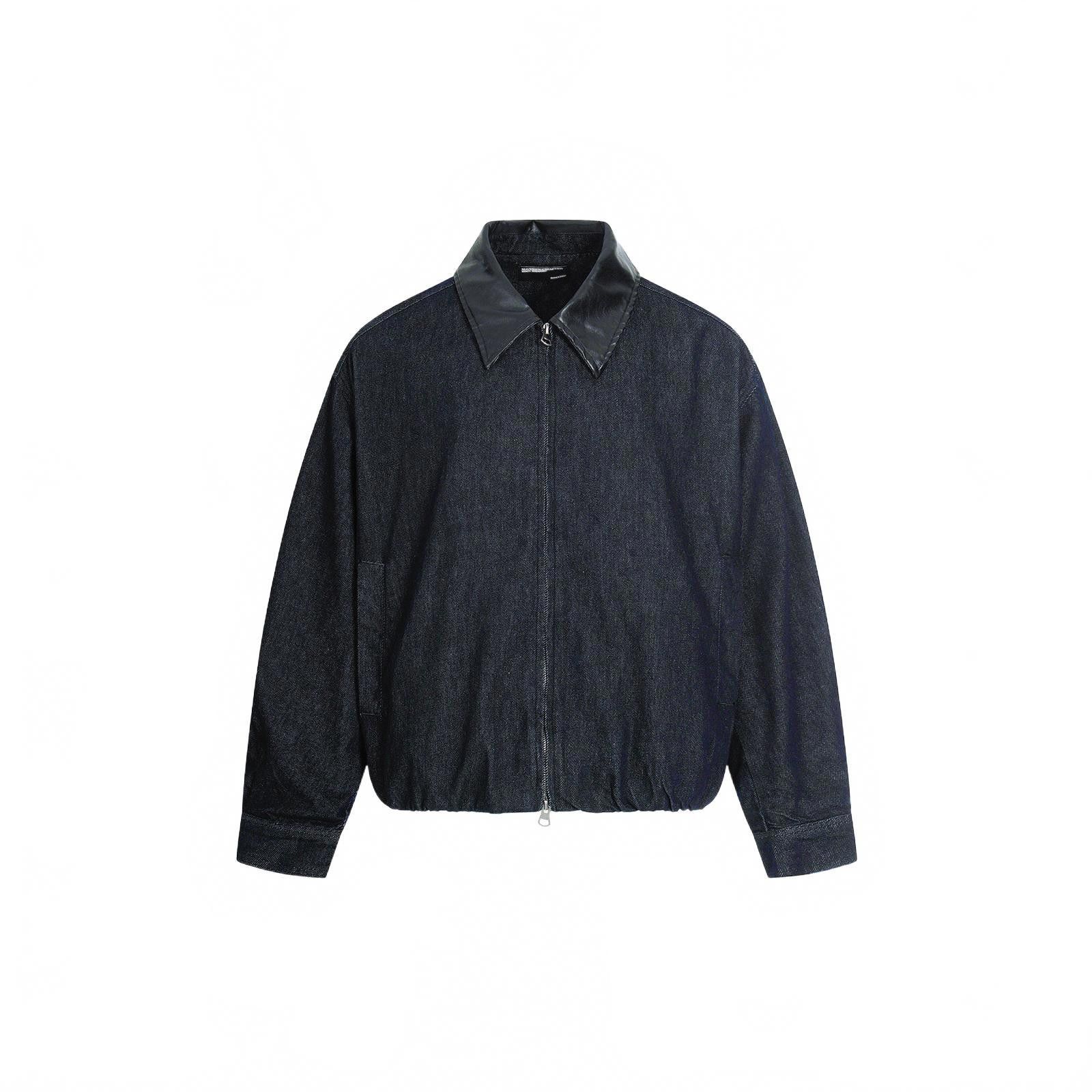 Jean Black Oversized Denim Jacket with Leather Collar Size US M / EU 48-50 / 2 - 5 Thumbnail