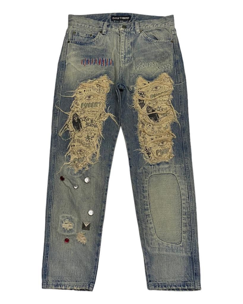 Hysteric Glamour 🇯🇵 CANDY STRIPPER PUNK DISTRESSED DENIM UNDERCOVER DESIGN Size US 30 / EU 46 - 1 Thumbnail