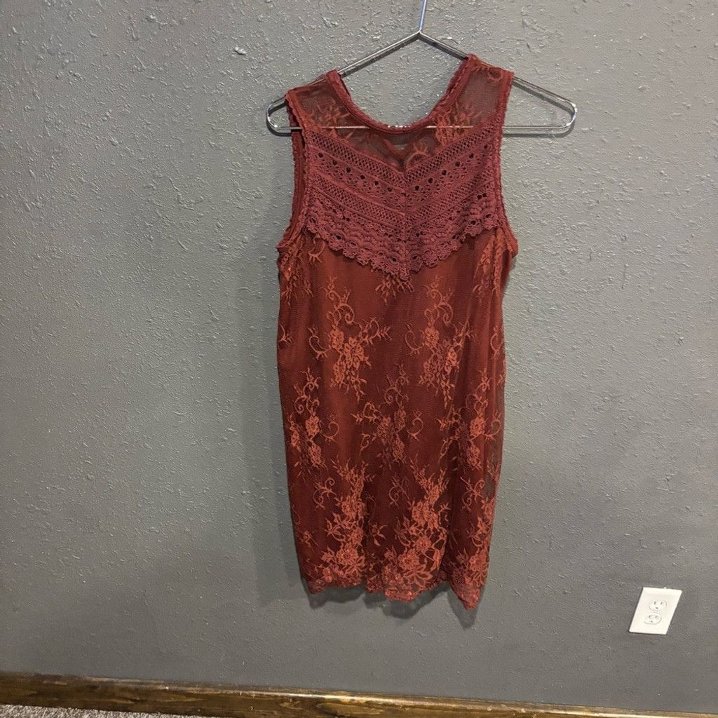 Maurice Lacroix Maurice’s Sleeveless Lace Shift Dress in Rust Size L / US 10 / IT 46 - 1 Thumbnail